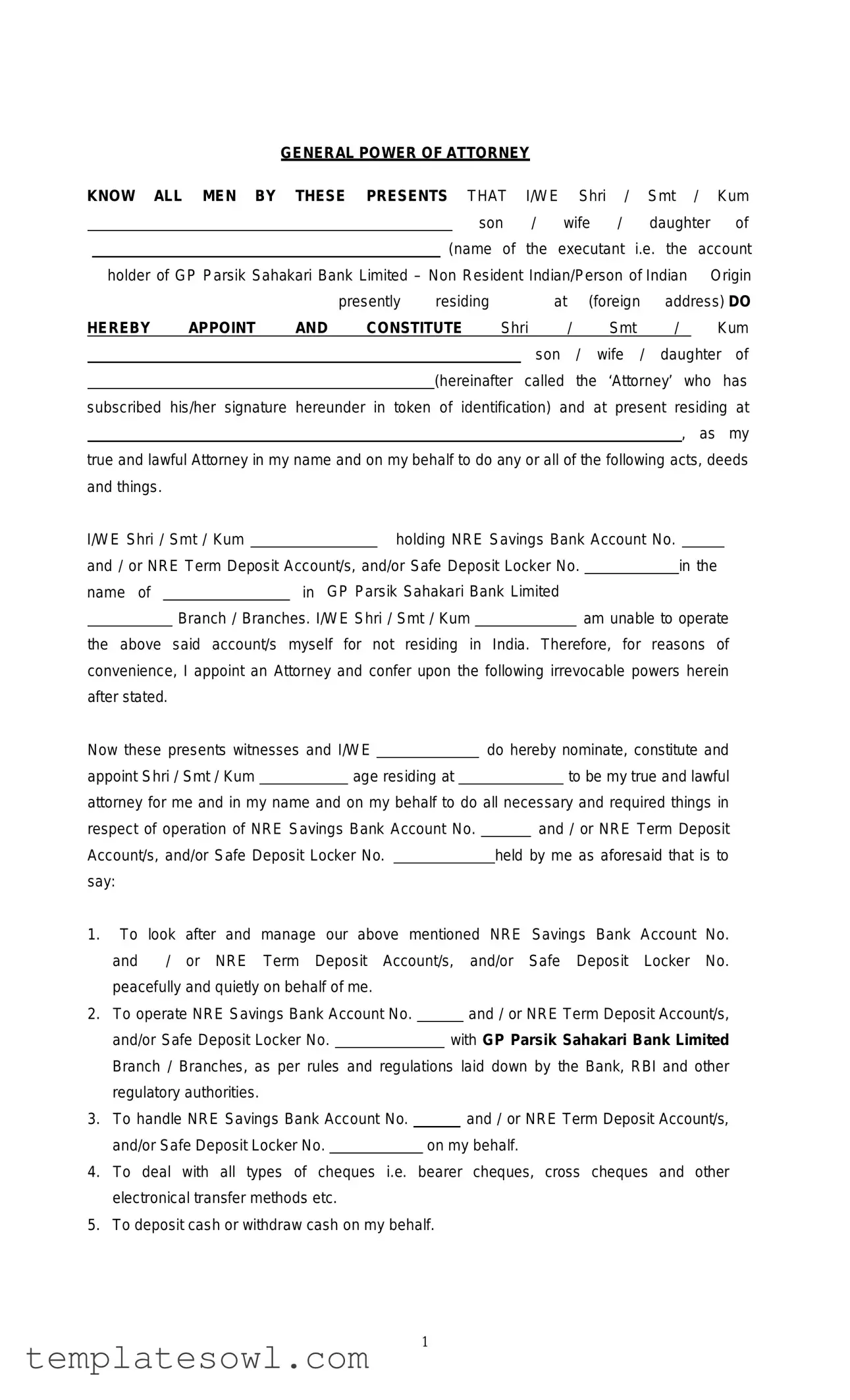 Fill Out Your Nri Power Of Attorney Format Form
