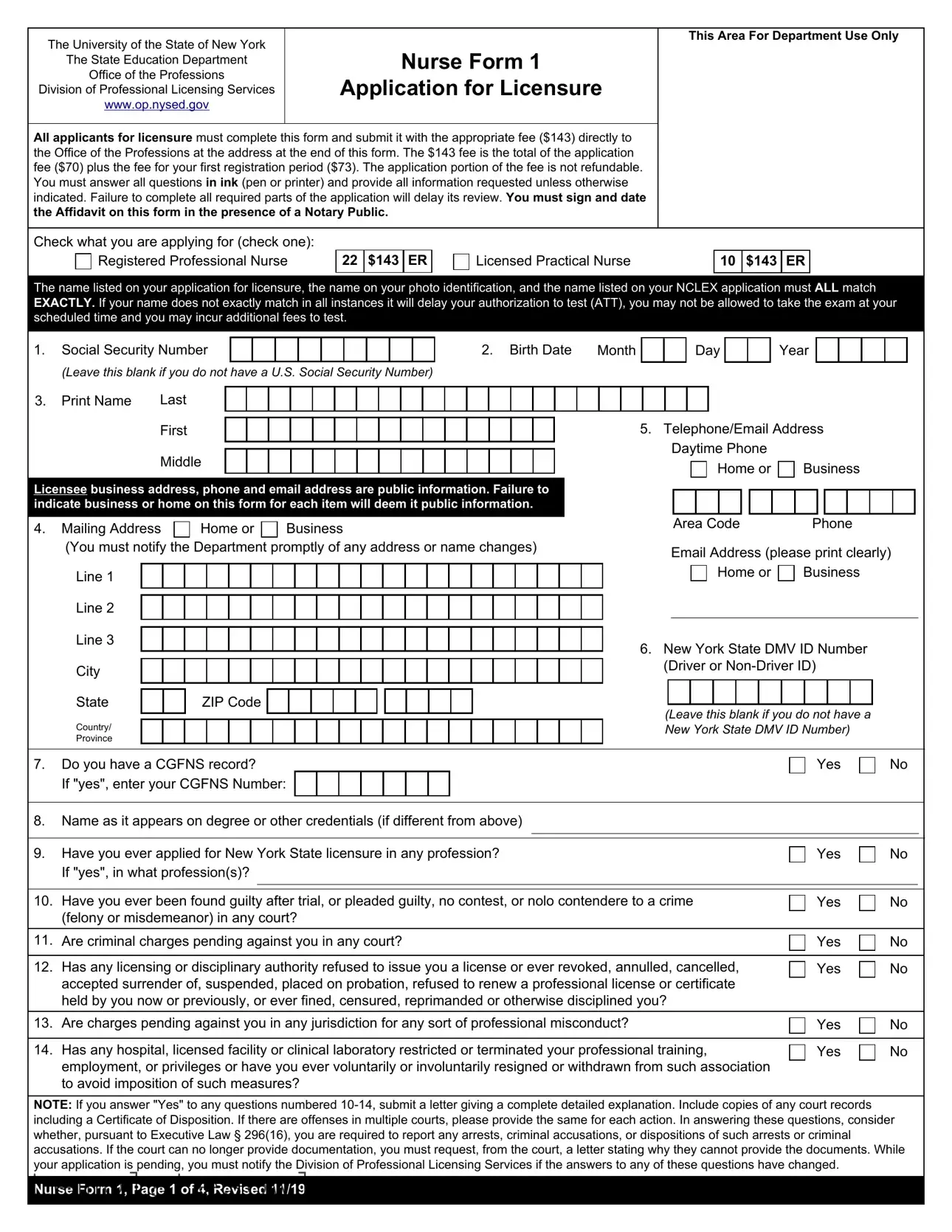 Fill Out Your Nurse 1Nys Form