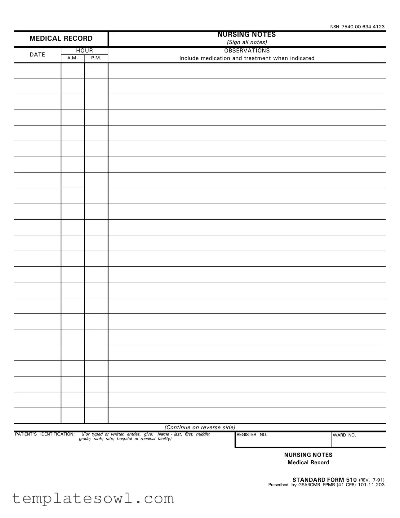 Fill Out Your Nursing Notes Form