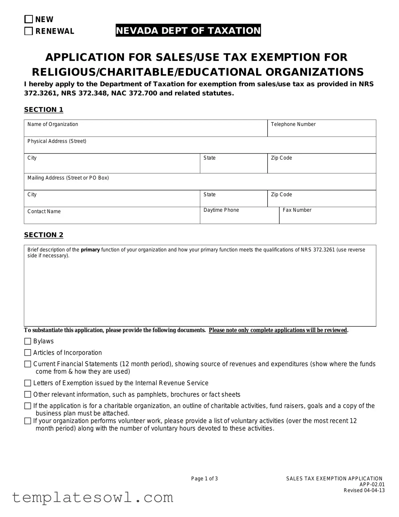 Fill Out Your Nv Exemption Form