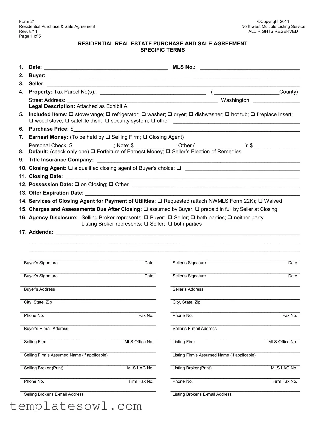 Fill Out Your Nwmls 21 Form