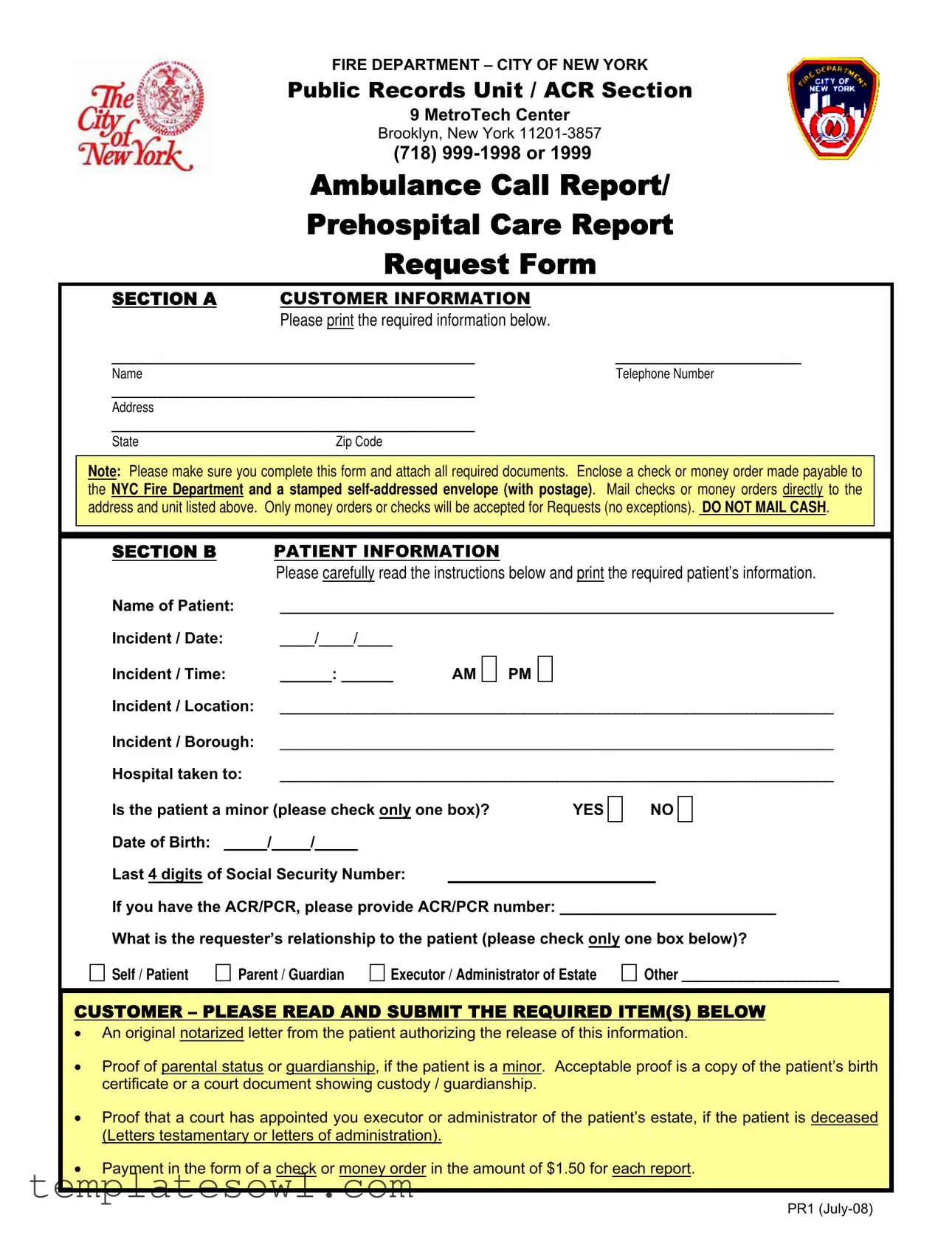 Fill Out Your Ny Ambulance Call Form