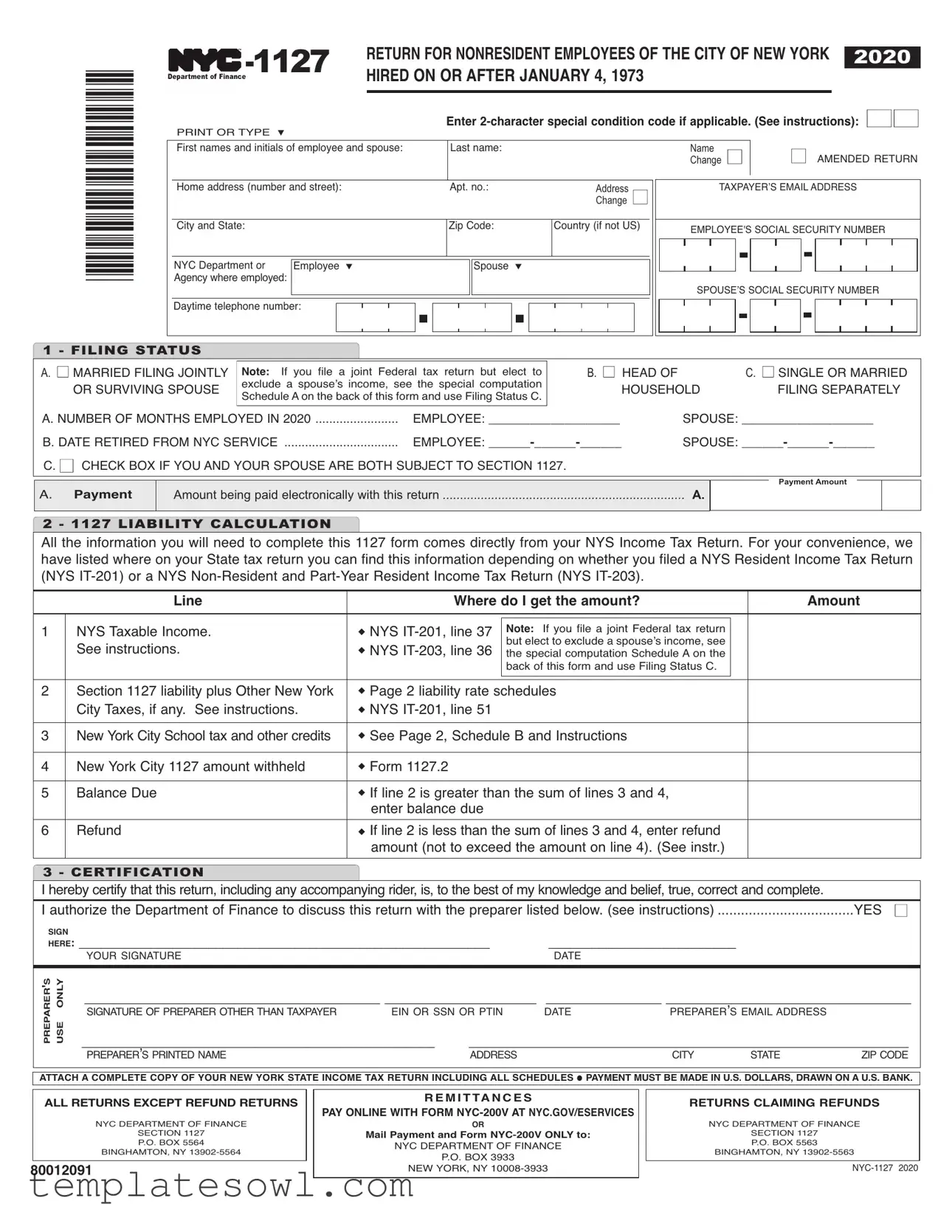 Fill Out Your Nyc 1127 Form