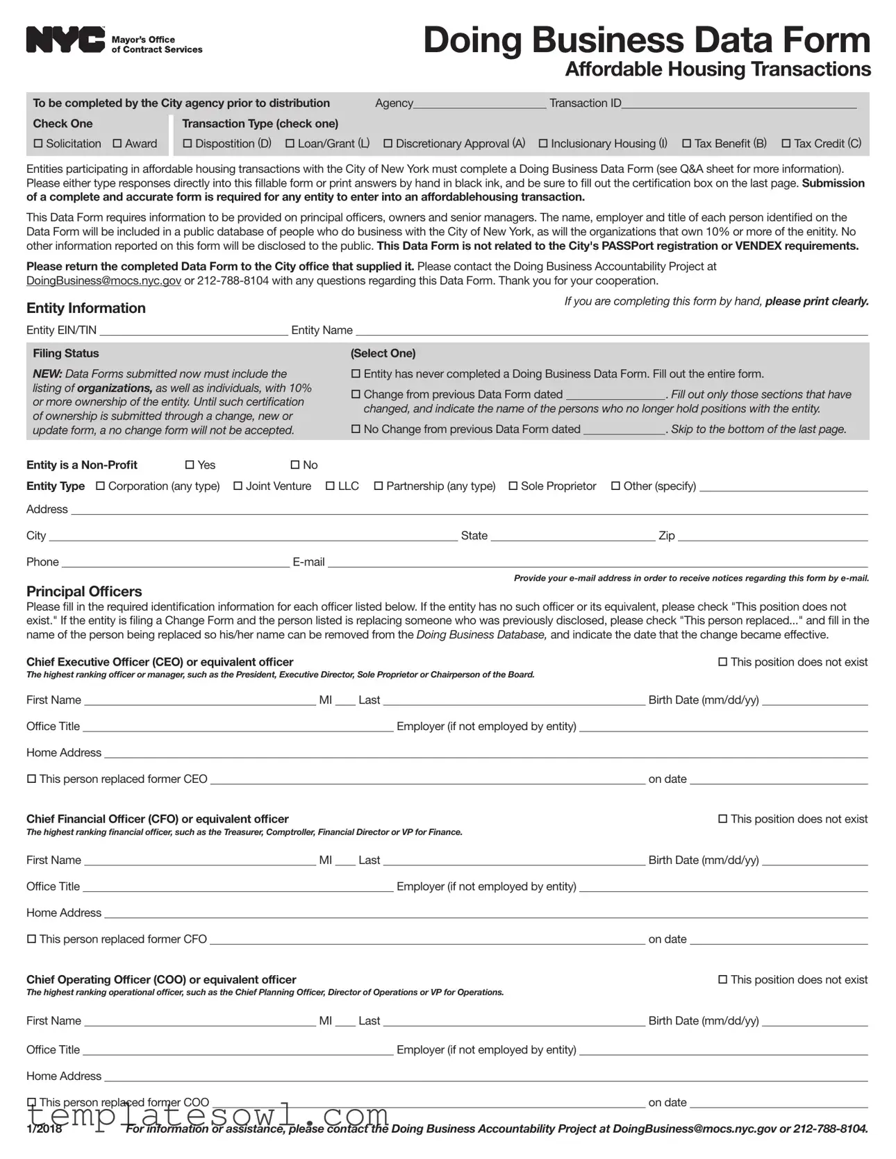 Fill Out Your Nyc Doing Business Data Form