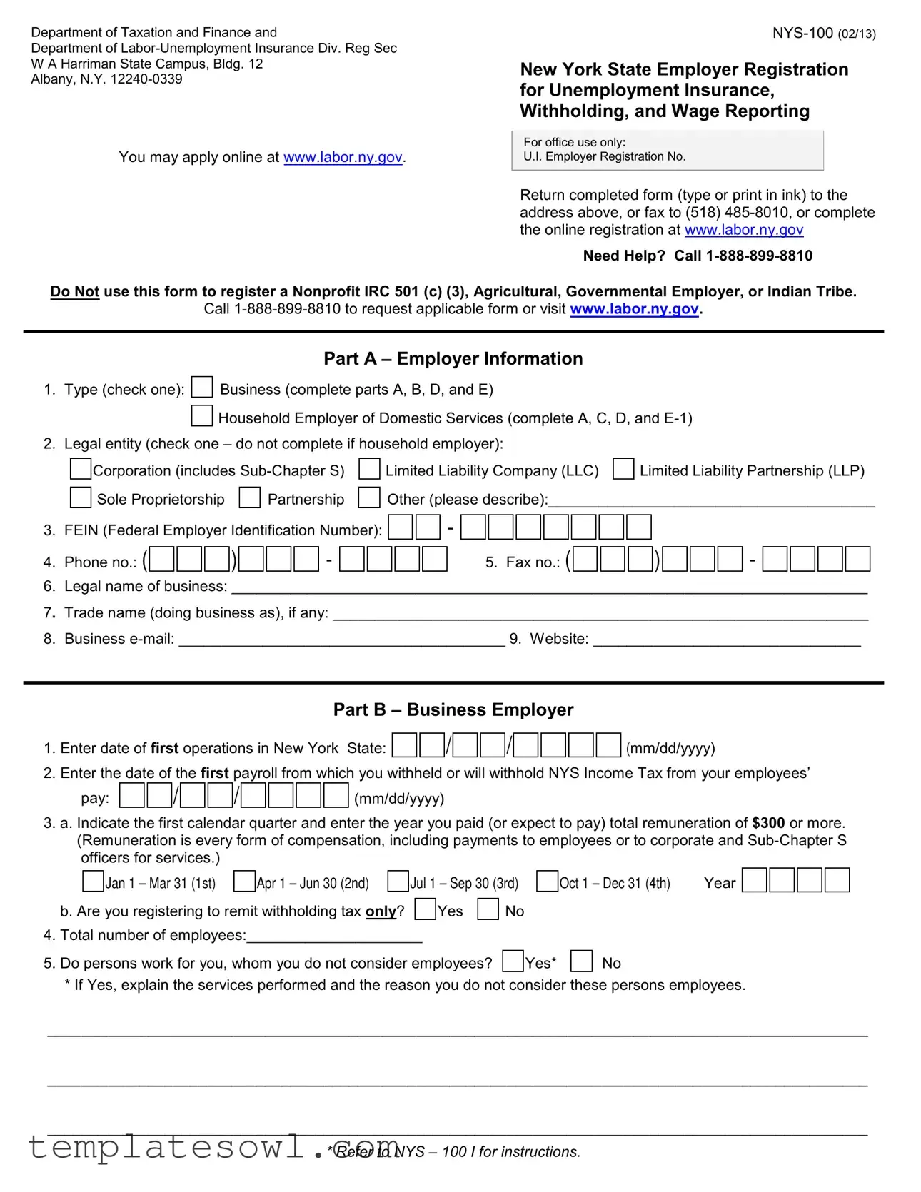 Fill Out Your Nys 100 Form