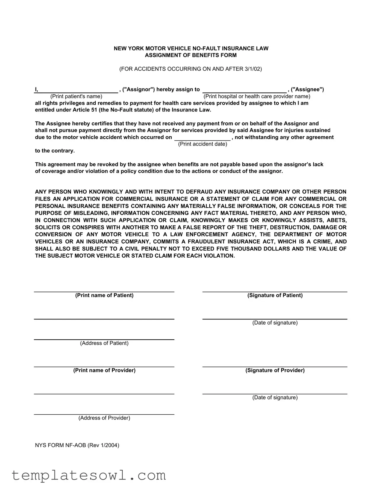 Fill Out Your Nys Nf Aob Form