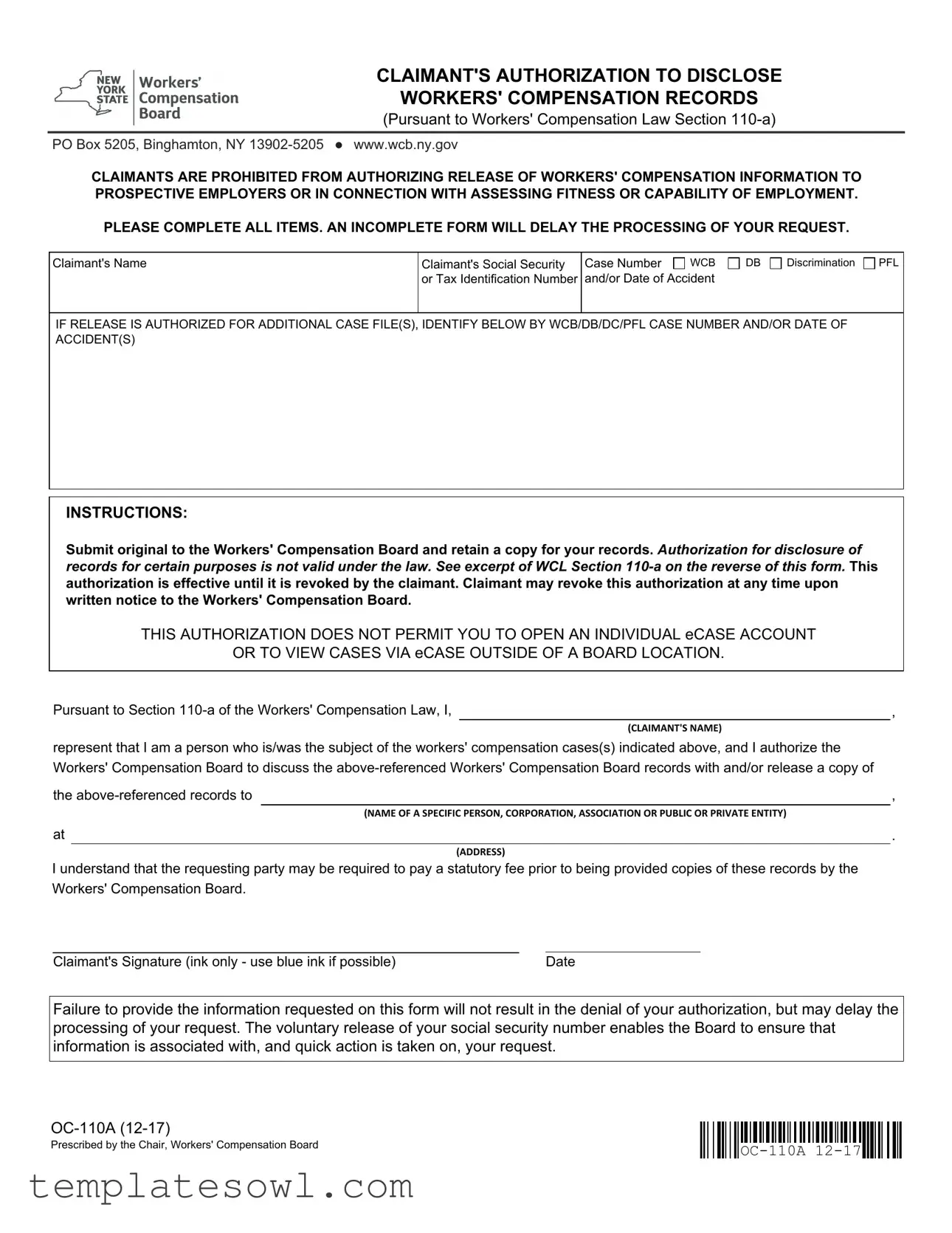 Fill Out Your Oc 110A Form