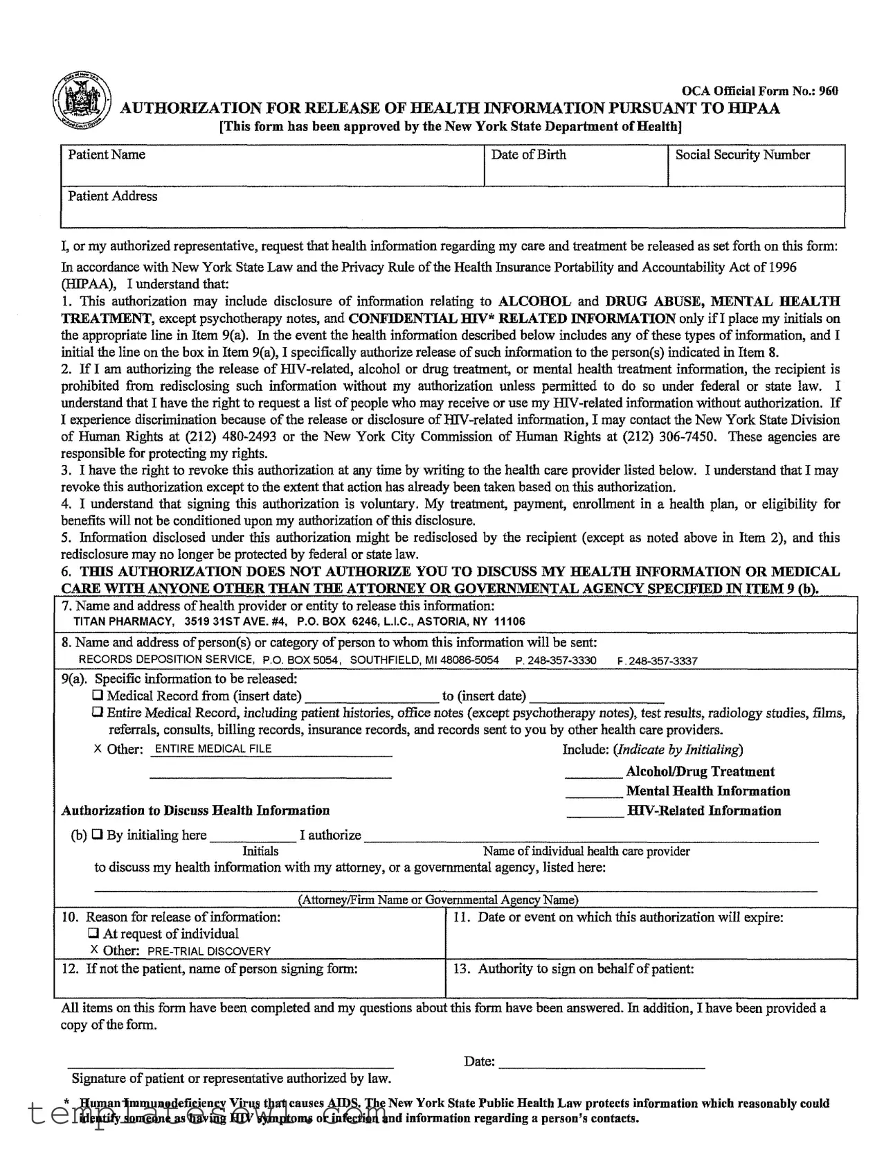 Fill Out Your Oca 960 Form