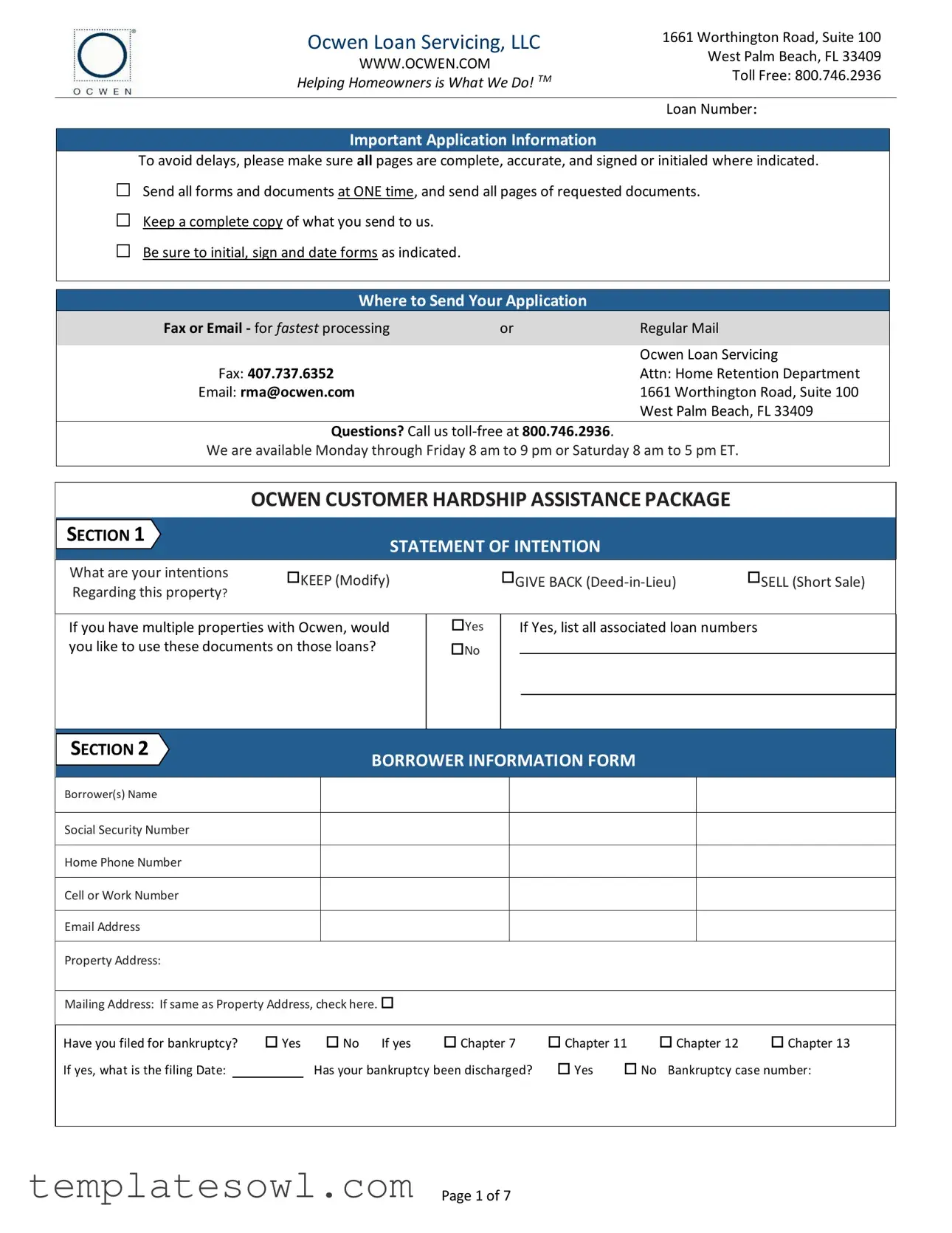 Fill Out Your Ocwen Short Sale Package Form
