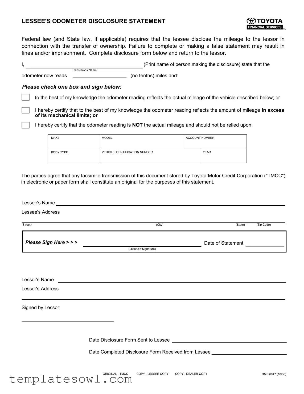 Fill Out Your Odometer Statement Form