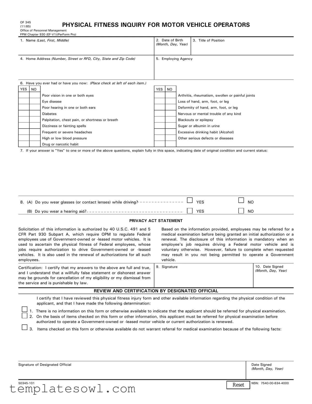Fill Out Your Of 345 Form