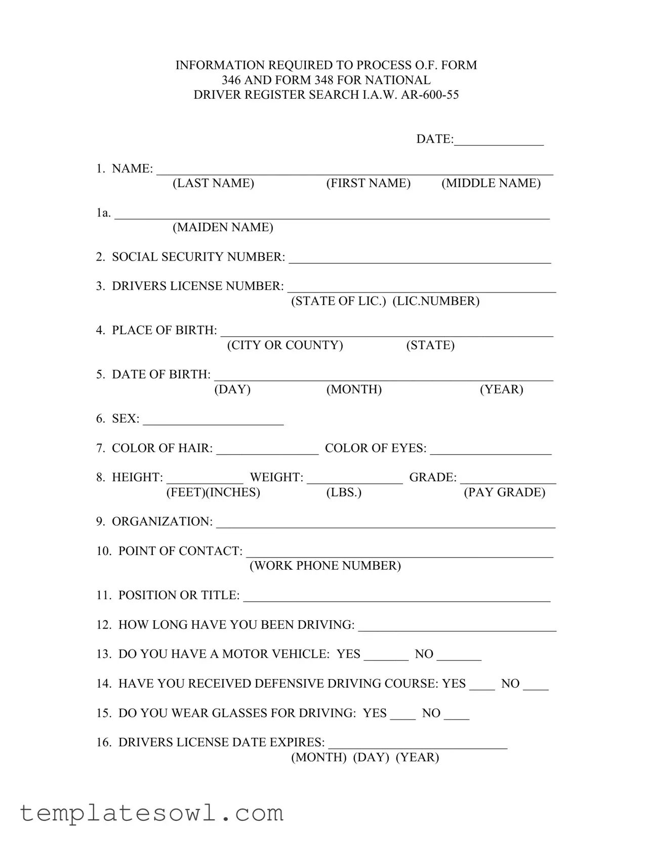 Fill Out Your Of 346 Form