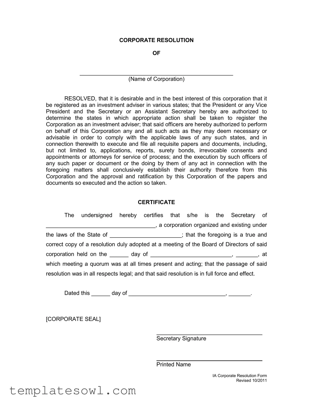 Fill Out Your Of Corporate Resolution Form
