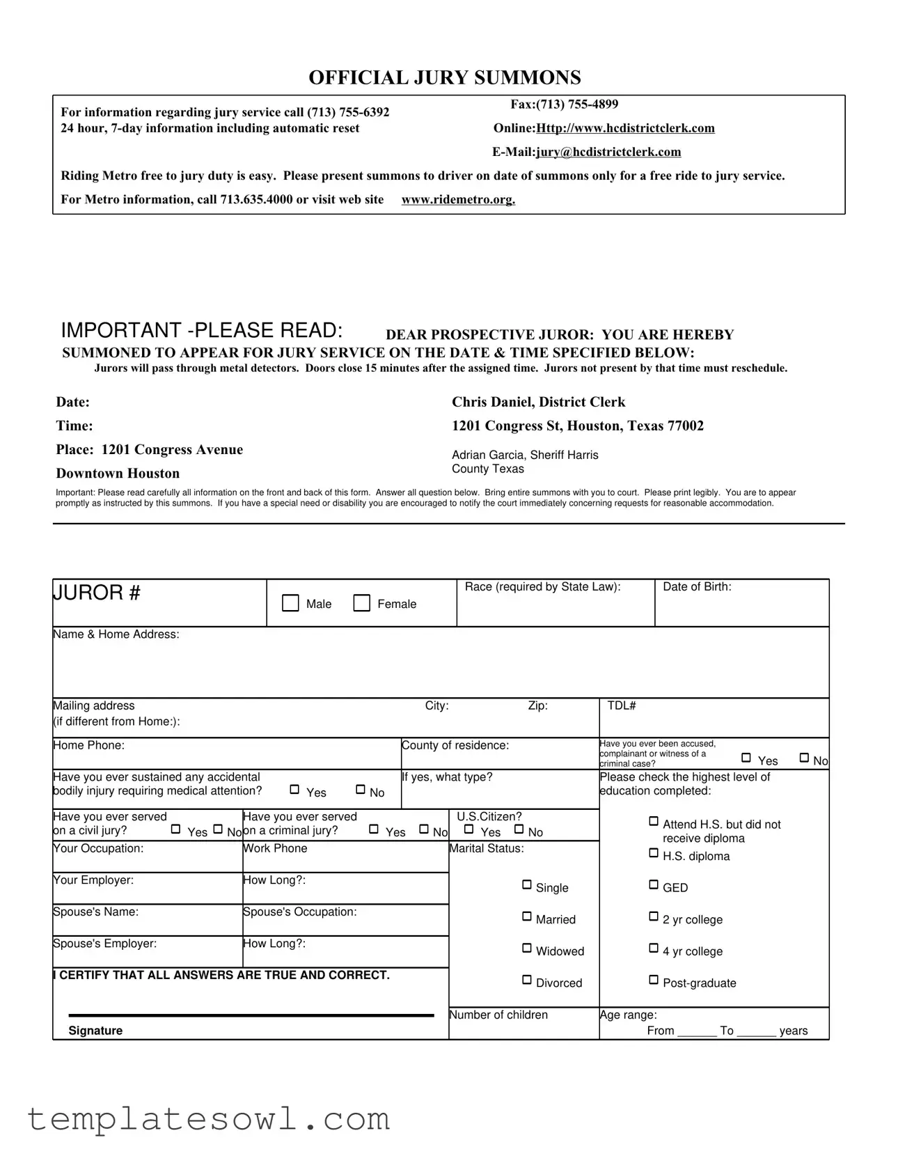 Fill Out Your Official Jury Summons Form