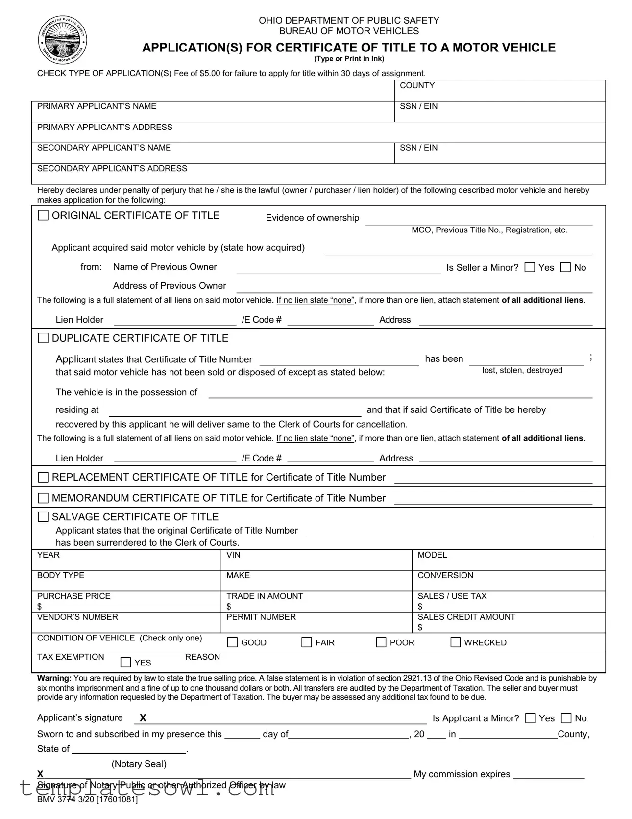 Fill Out Your Ohio Bmv Application Form