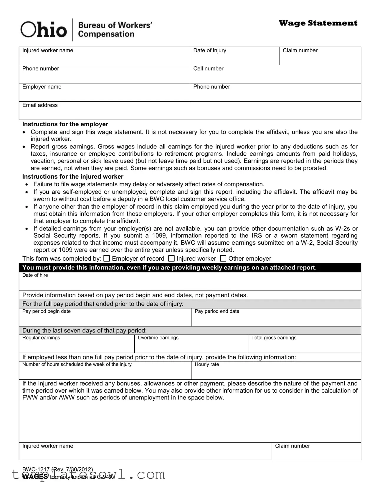 Fill Out Your Ohio Bwc 1217 Form