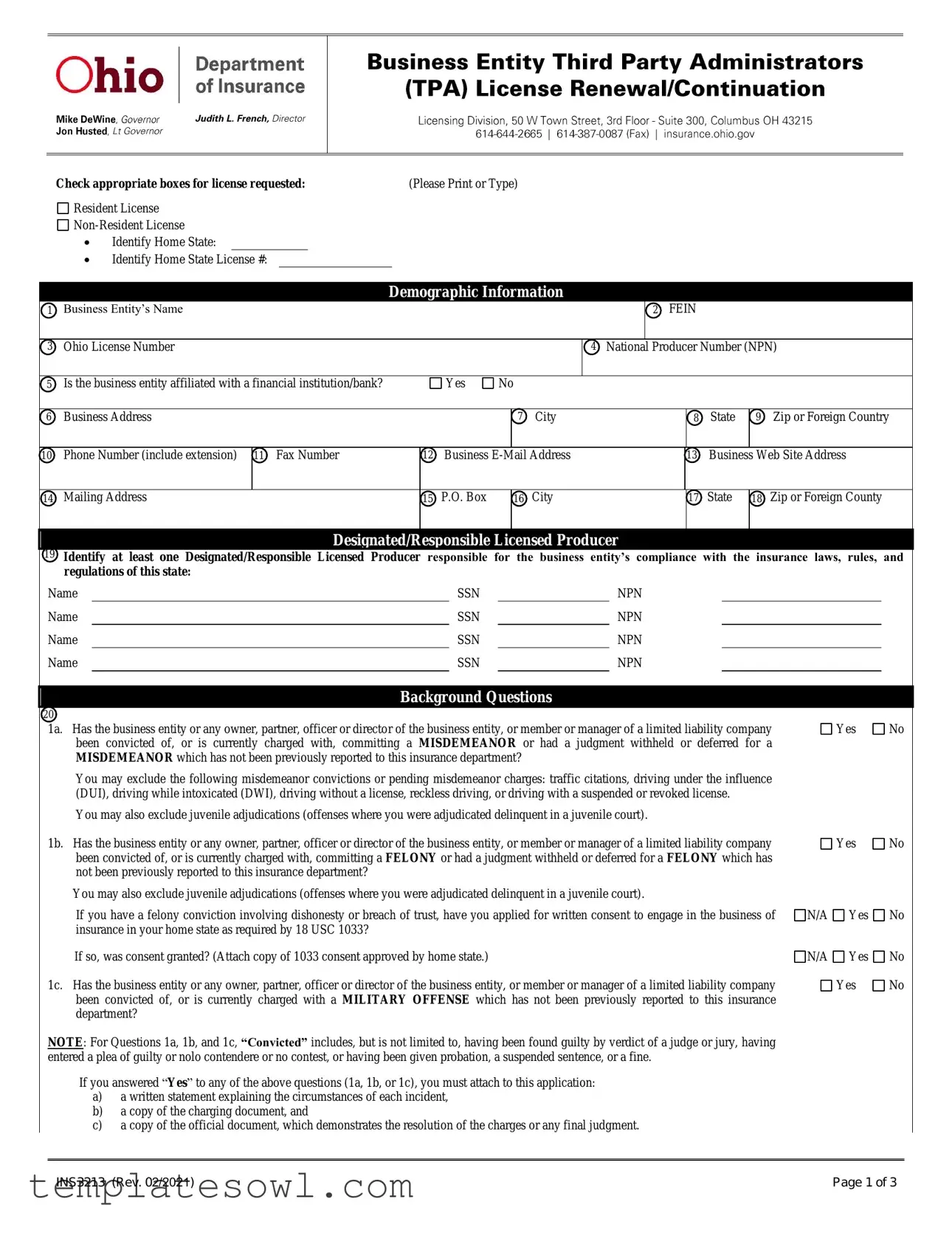 Fill Out Your Ohio Ins3213 Form