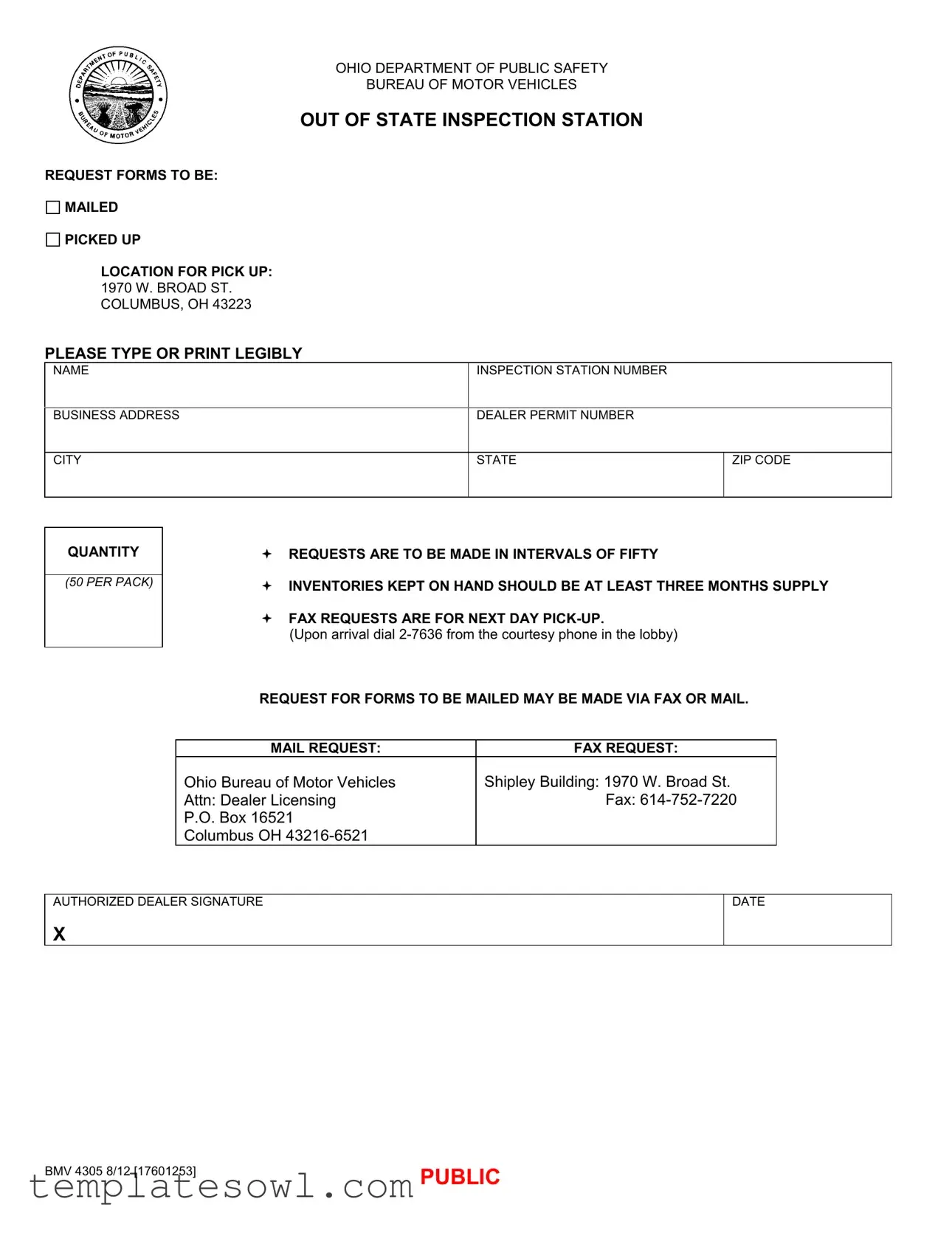 Fill Out Your Ohio Out State Inspection Form