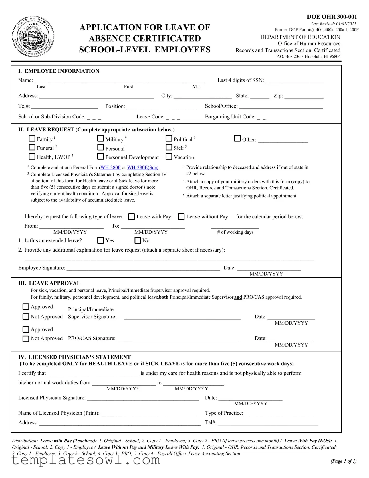 Fill Out Your Ohr 400A Form