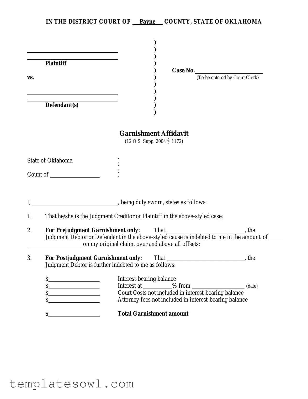 Fill Out Your Oklahoma 20 Form