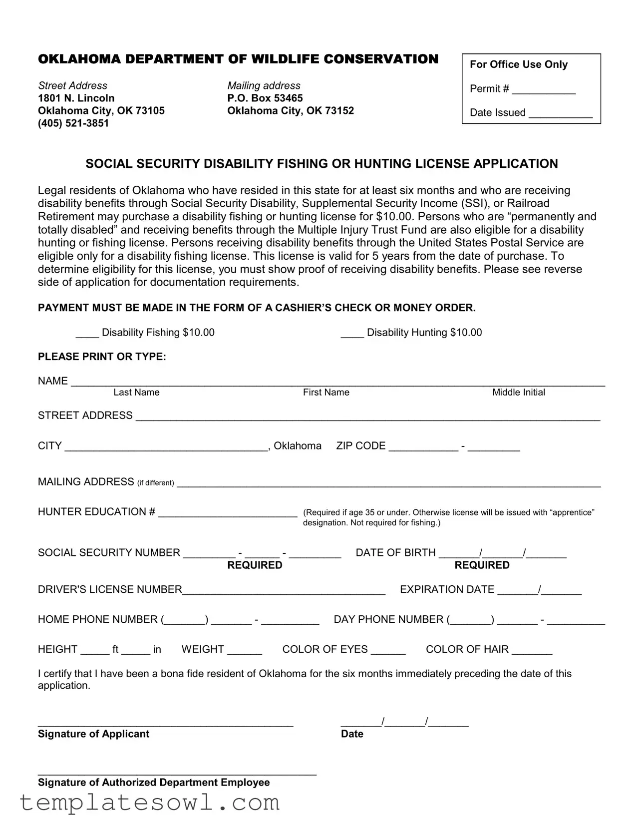 Fill Out Your Oklahoma Fishing License Application Form