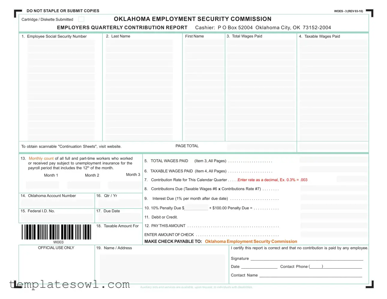 Fill Out Your Oklahoma Quarterly Contribution Report Form