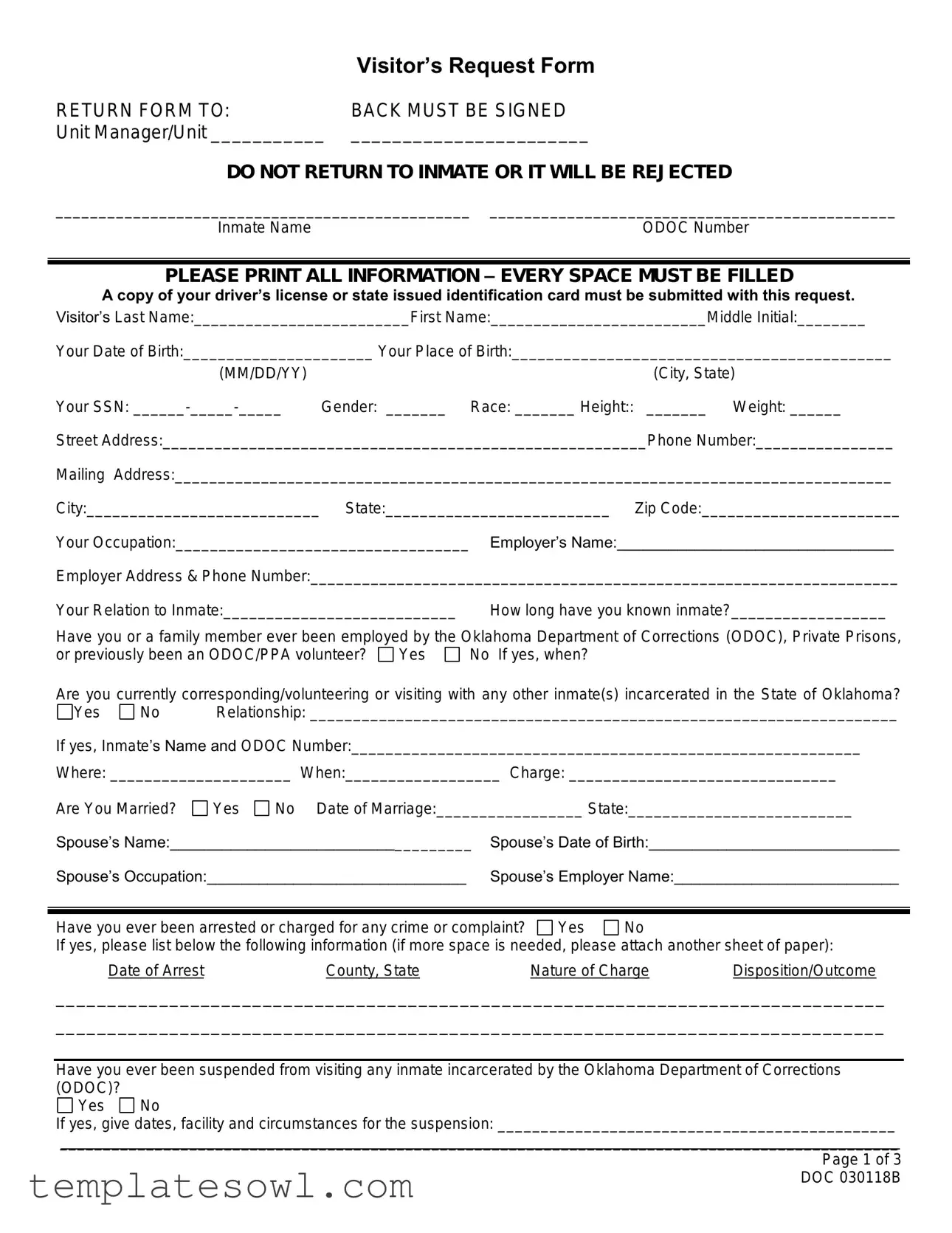 Fill Out Your Oklahoma Visitation Form