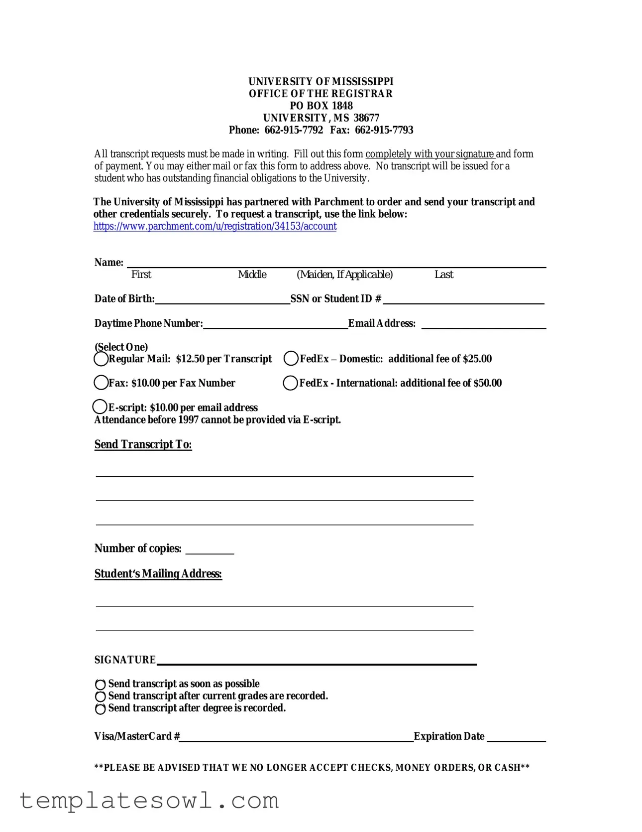 Fill Out Your Ole Miss Transcript Request Form