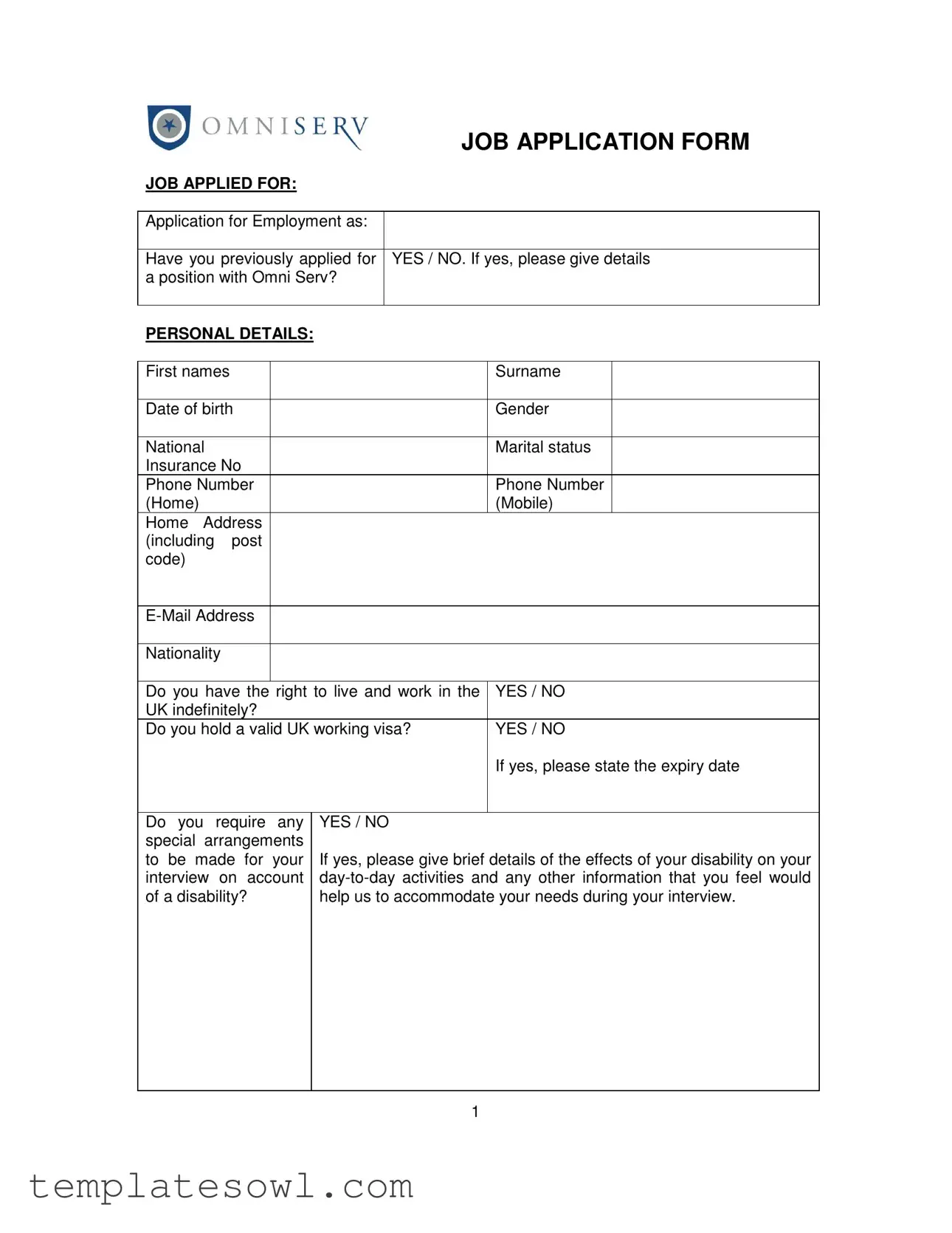 Fill Out Your Omniserv Job Application Form