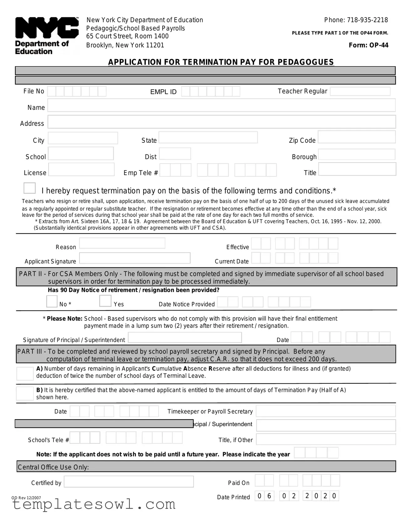 Fill Out Your Op 44 Form
