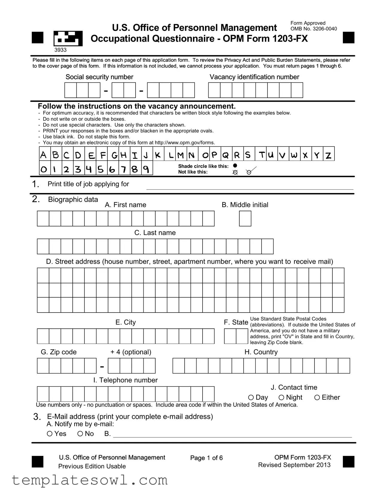 Fill Out Your Opm 1203 Fx Form