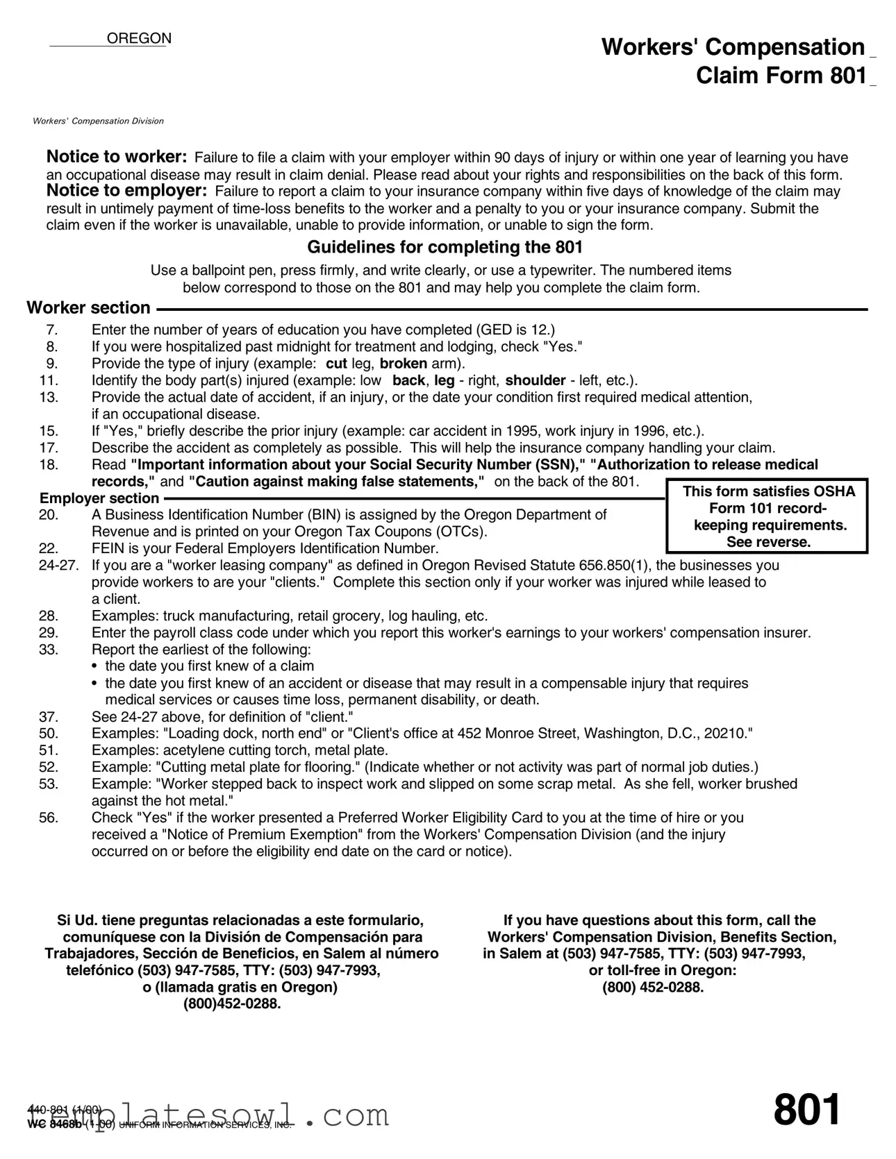Fill Out Your Oregon 801 Form