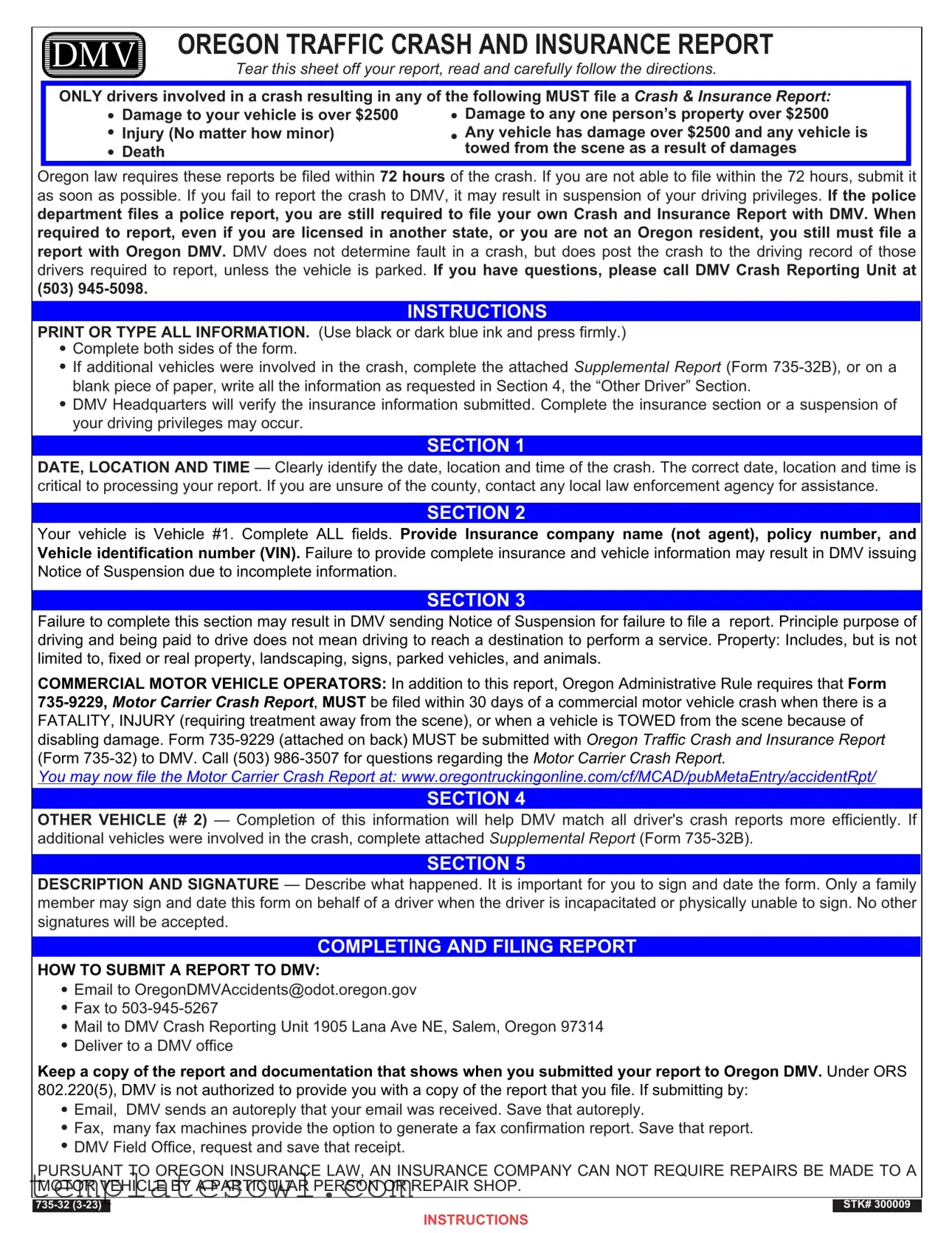 Fill Out Your Oregon Dmv Accident Report Form