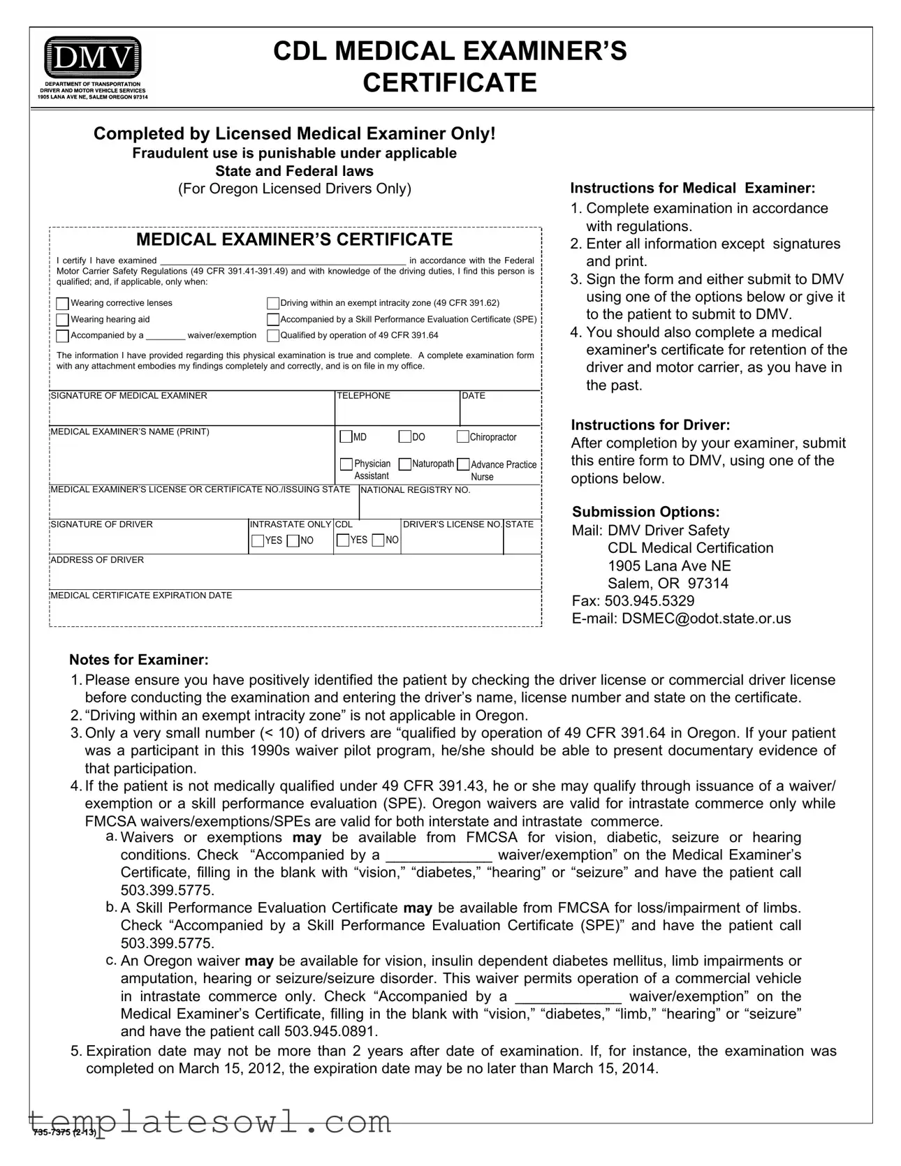 Fill Out Your Oregon Dot Card For Cdl Form