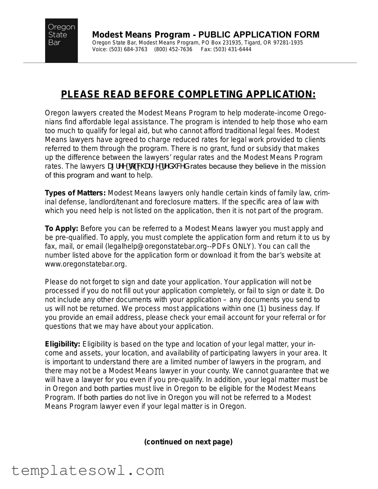 Fill Out Your Oregon Modest Means Program Form