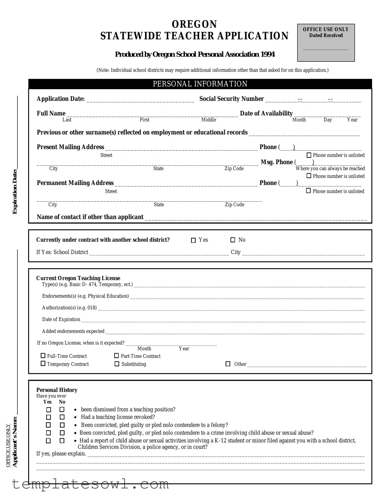 Fill Out Your Oregon Teacher Application Form