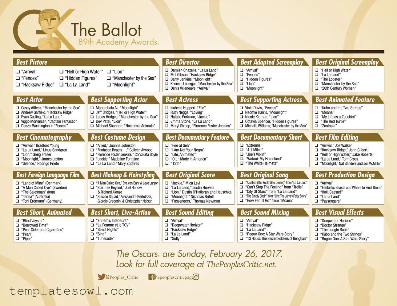 Fill Out Your Oscar Ballot Form
