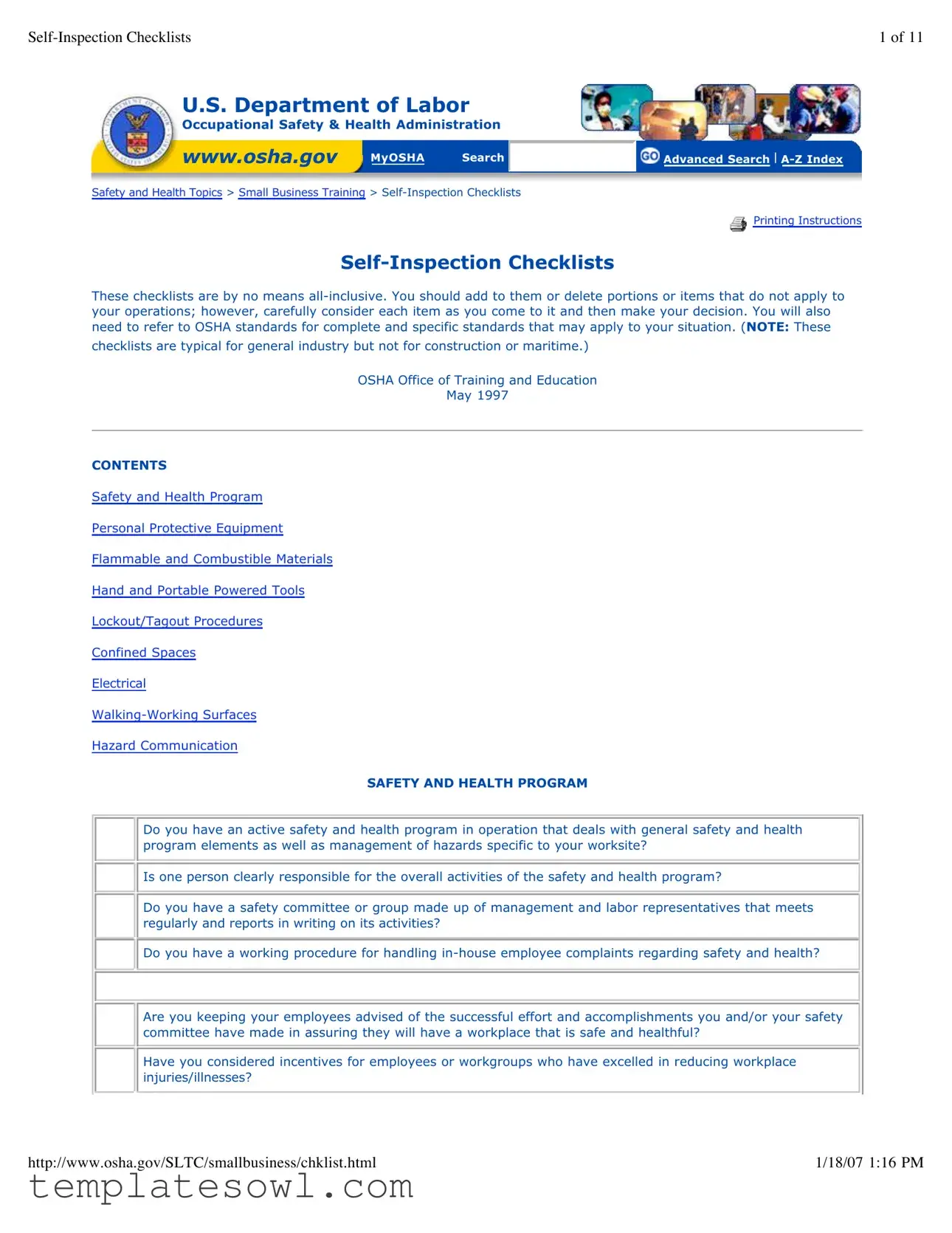 Fill Out Your Osha Workplace Inspection Checklist Form