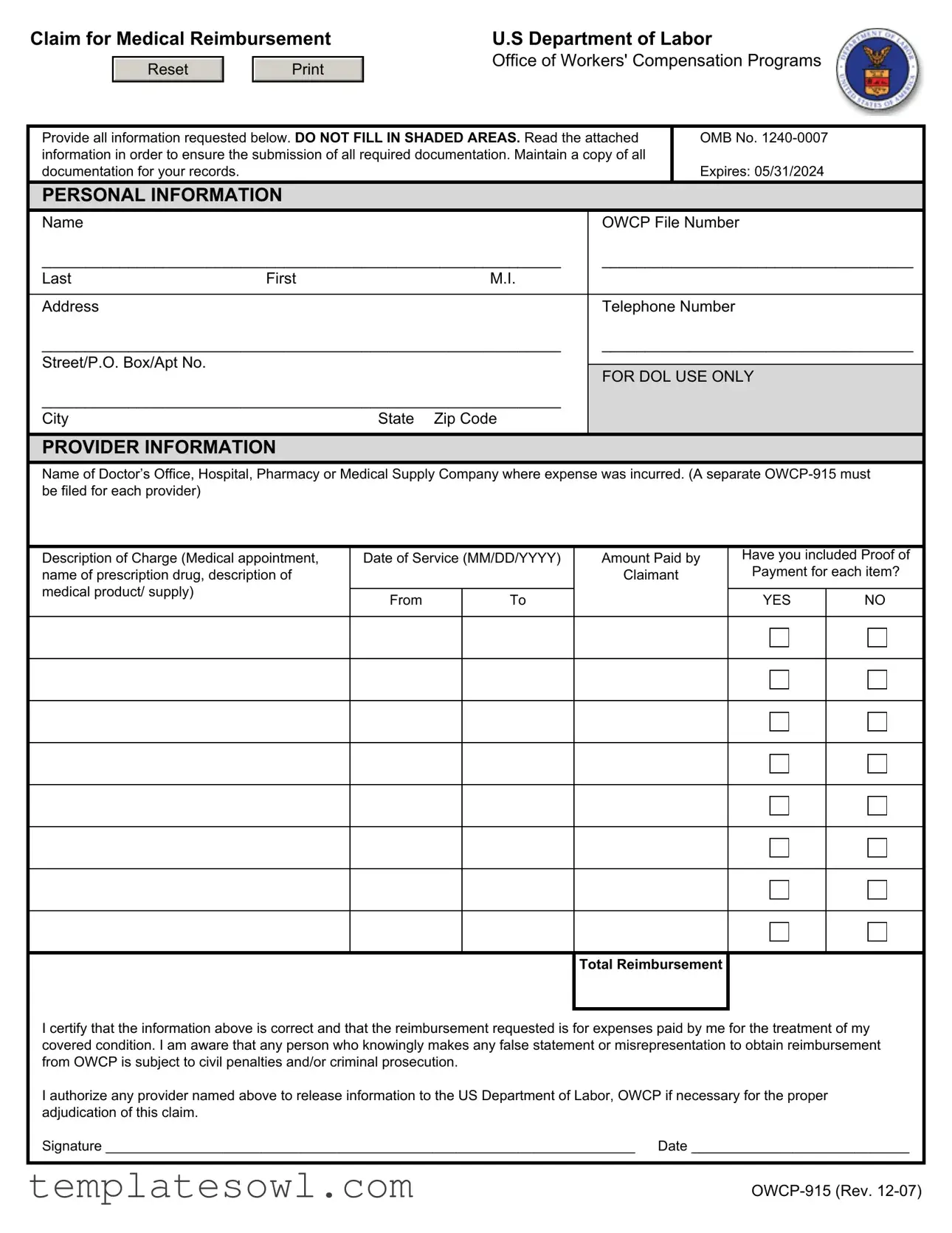 Fill Out Your Owcp 915 Form