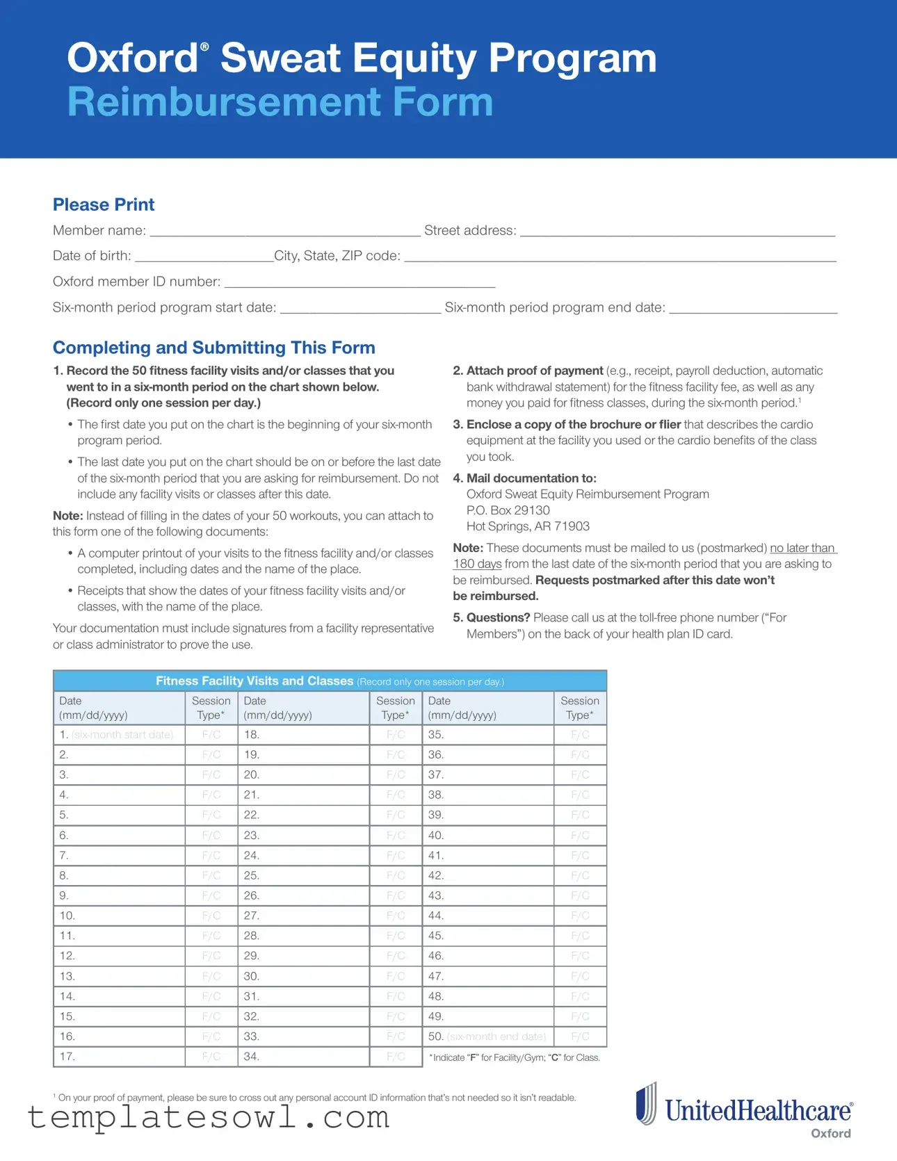 Fill Out Your Oxford Gym Reimbursement Form