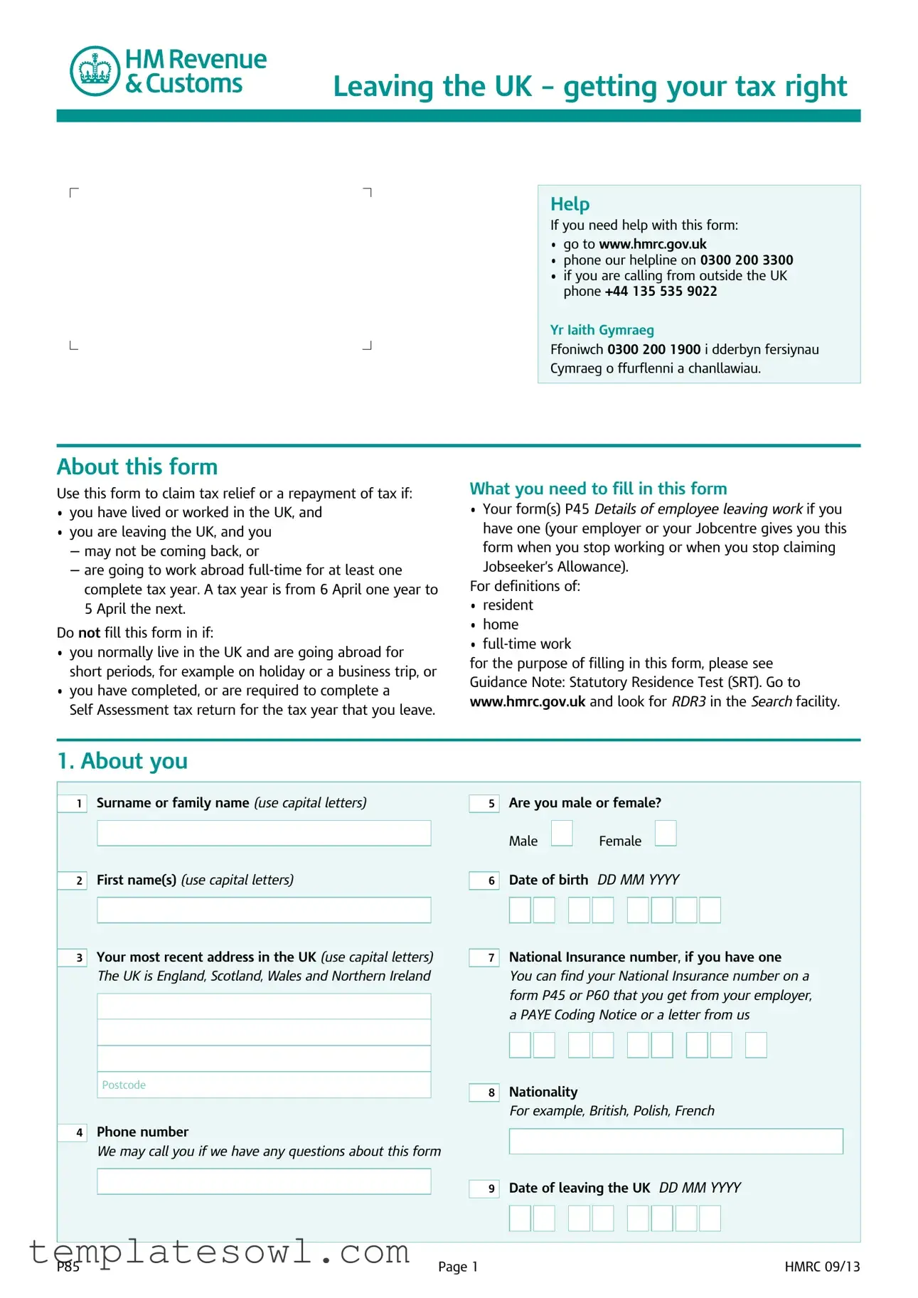Fill Out Your P85 Form