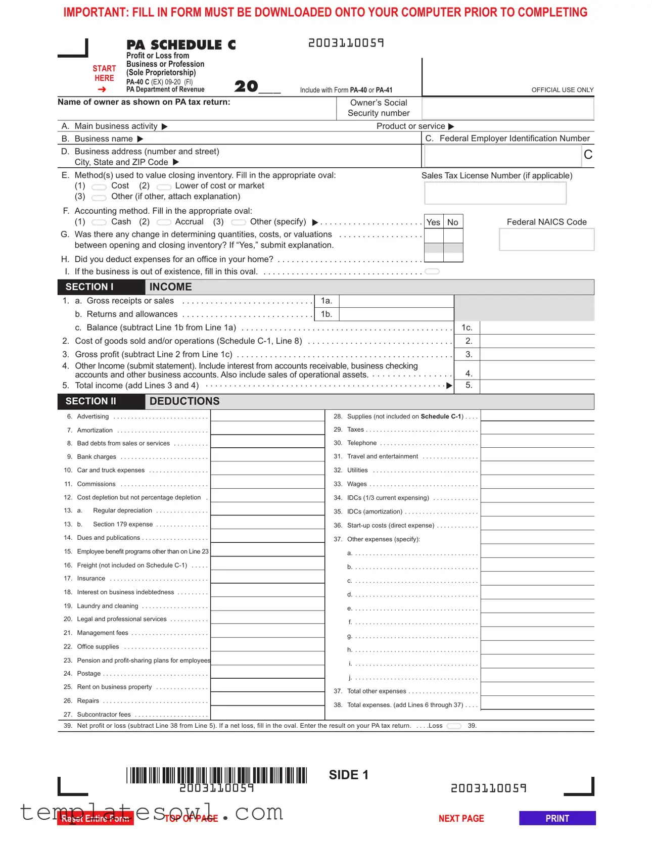 Fill Out Your Pa 40 C Form