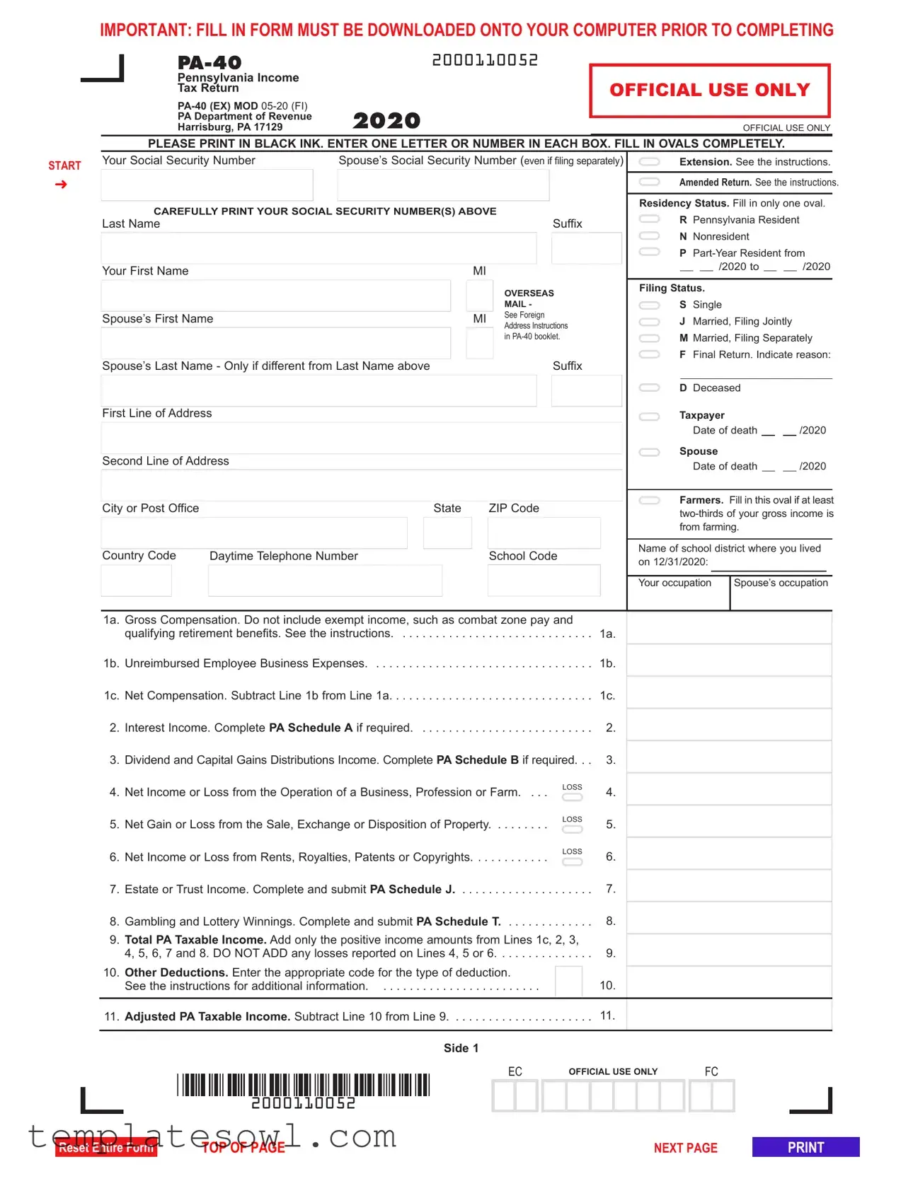 Fill Out Your Pa 40 Tax Form