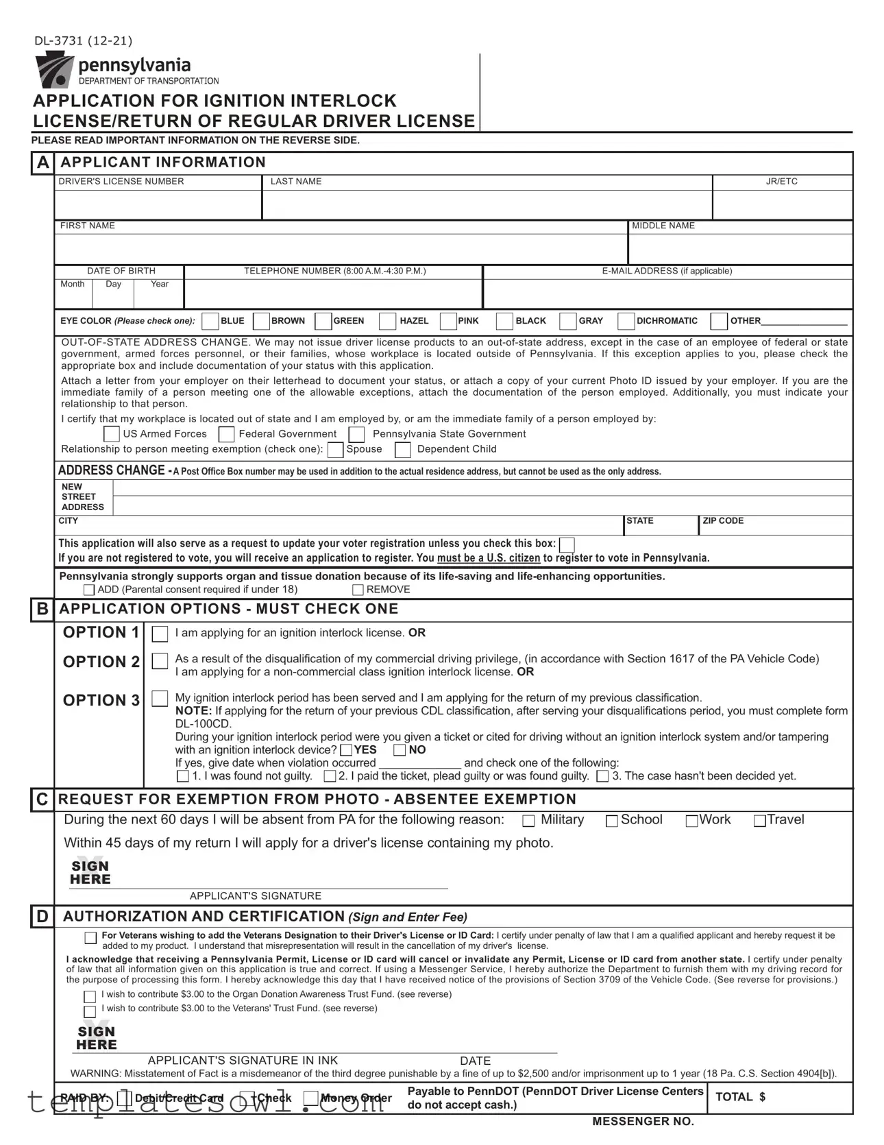 Fill Out Your Pa Dl 3731 Form
