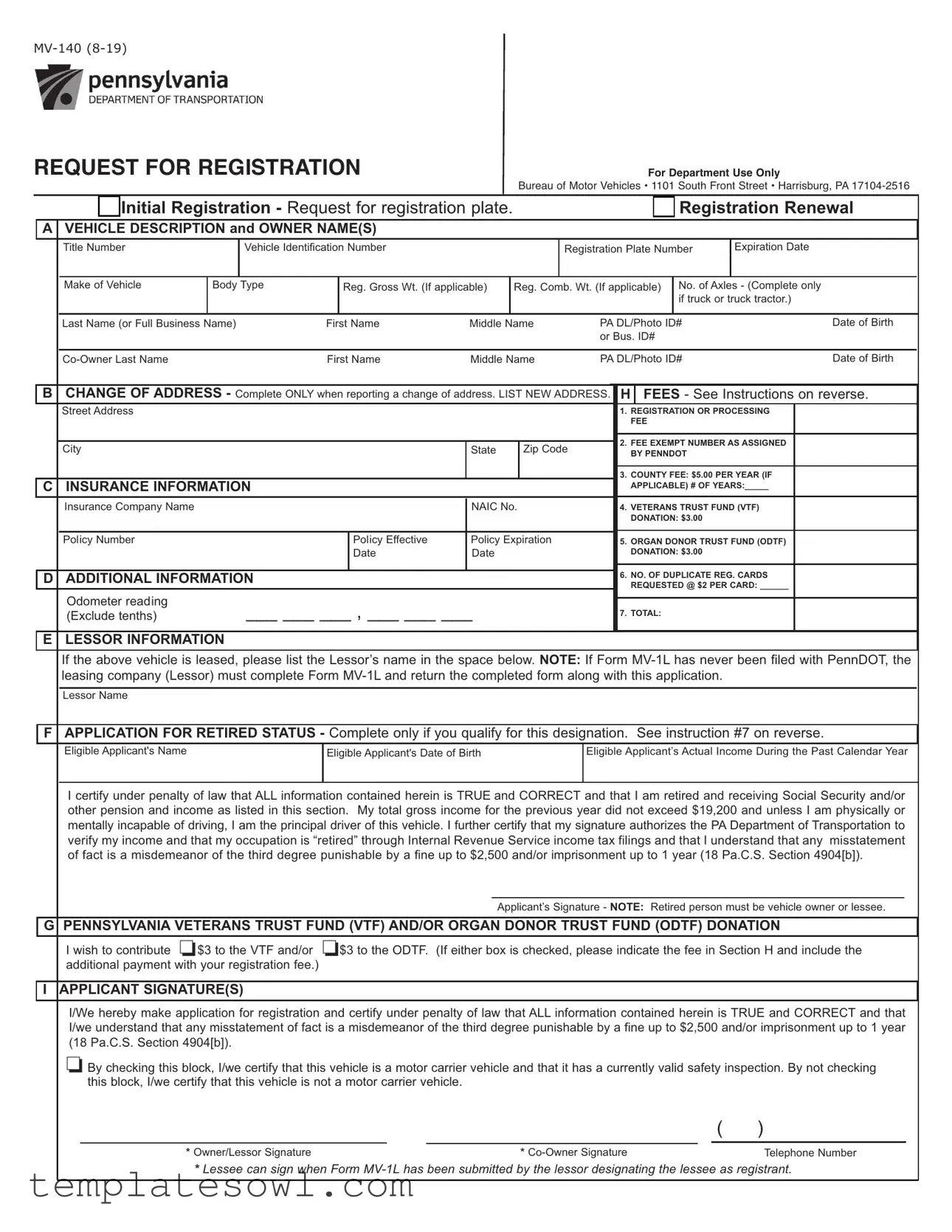 Fill Out Your Pa Mv 140 Form