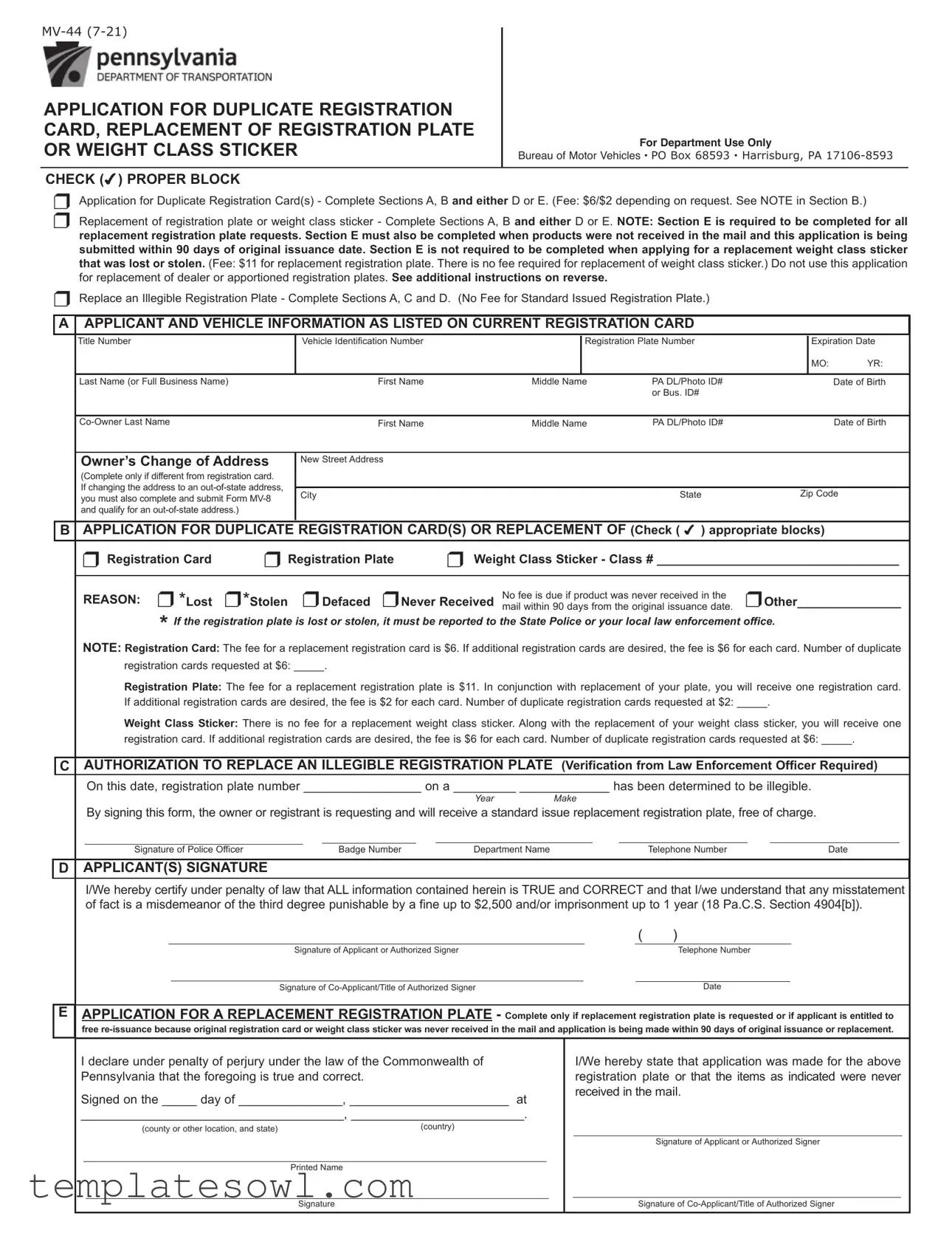 Fill Out Your Pa Mv 44 Form