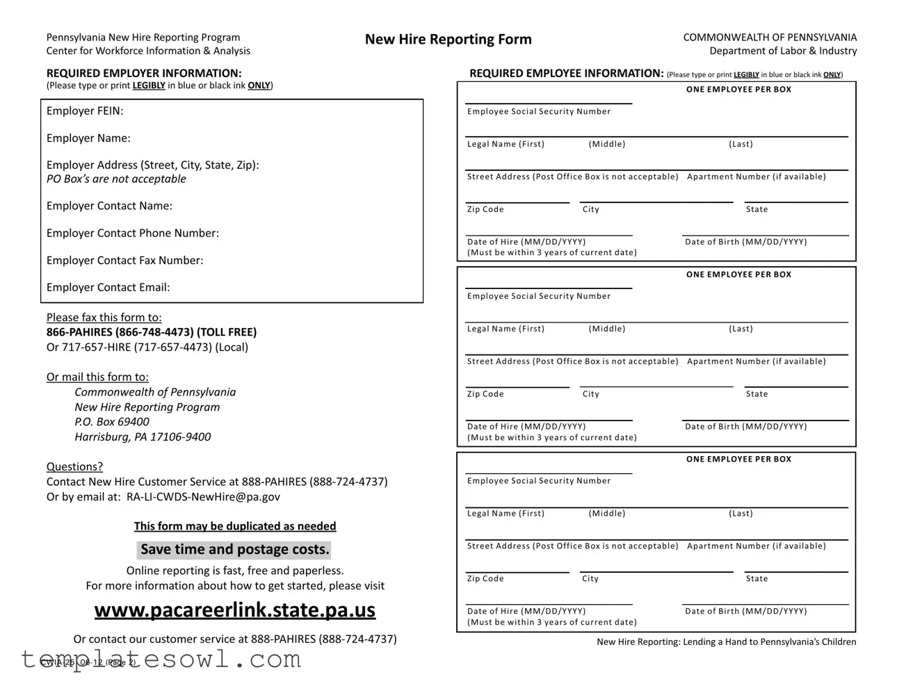 Fill Out Your Pa New Hire Form