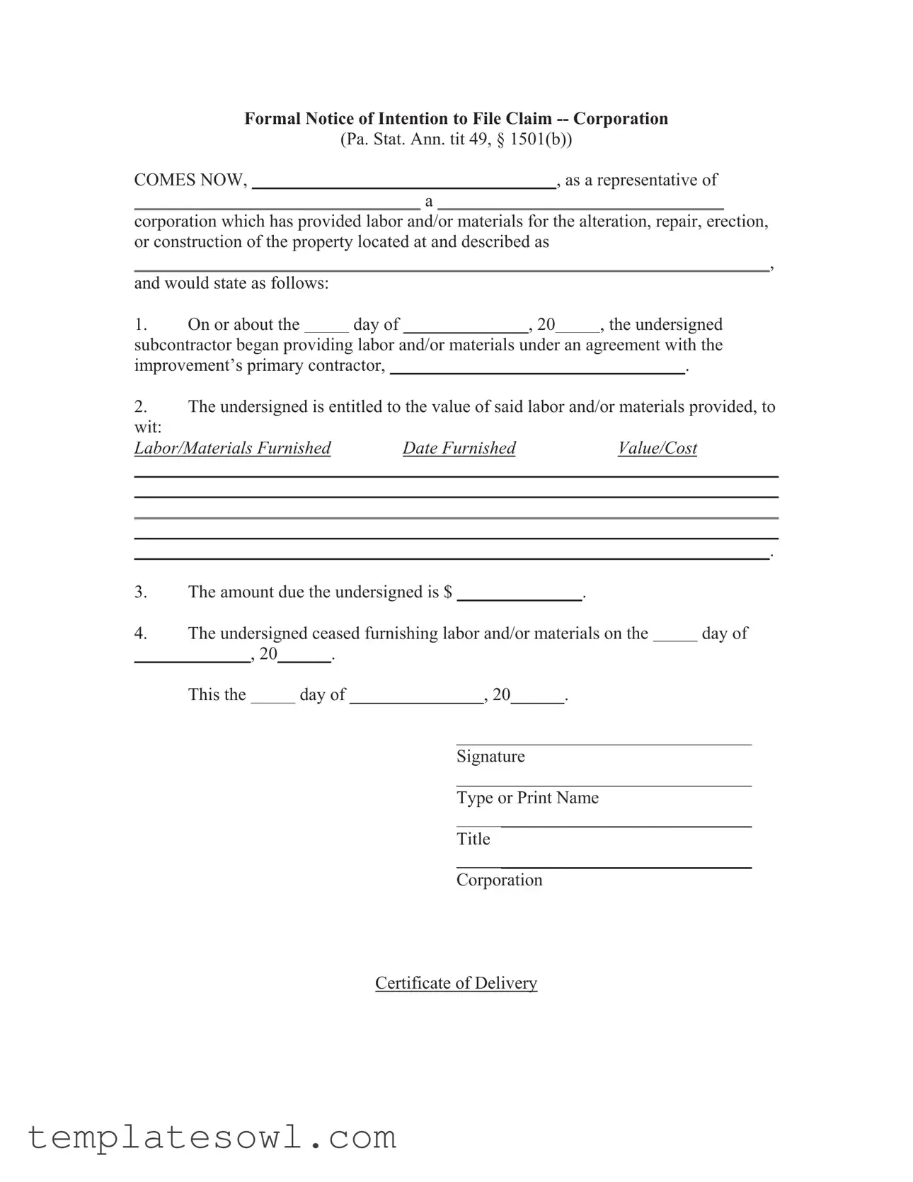 Fill Out Your Pa Notice Form