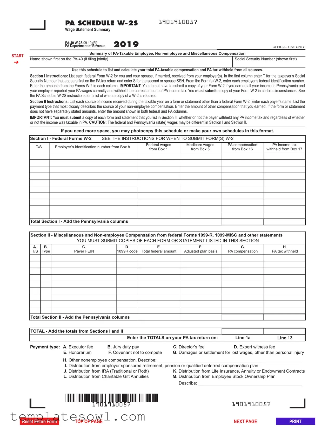 Fill Out Your Pa W2S Form