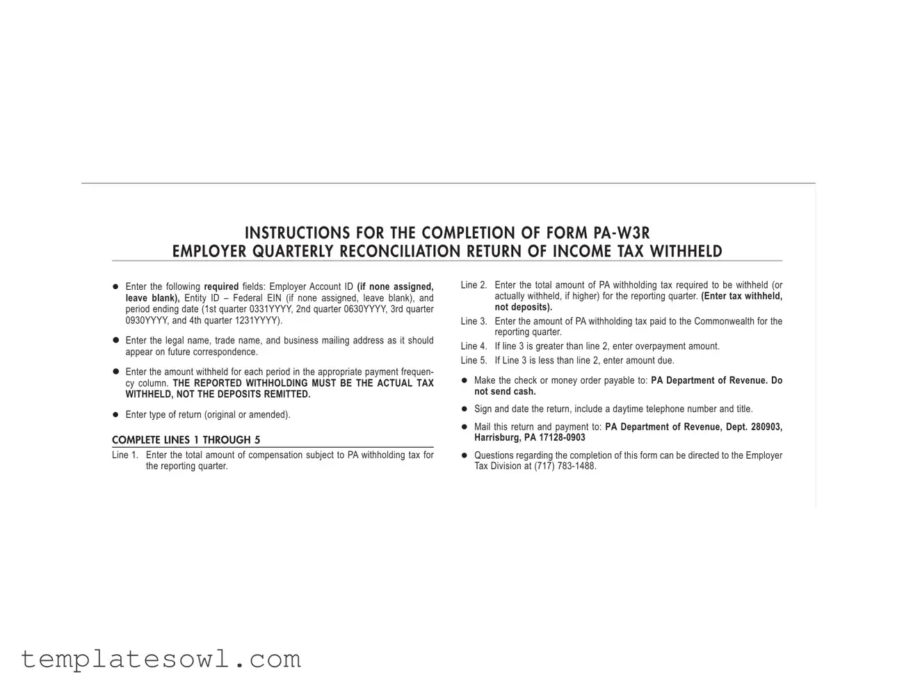 Fill Out Your Pa W3R Form
